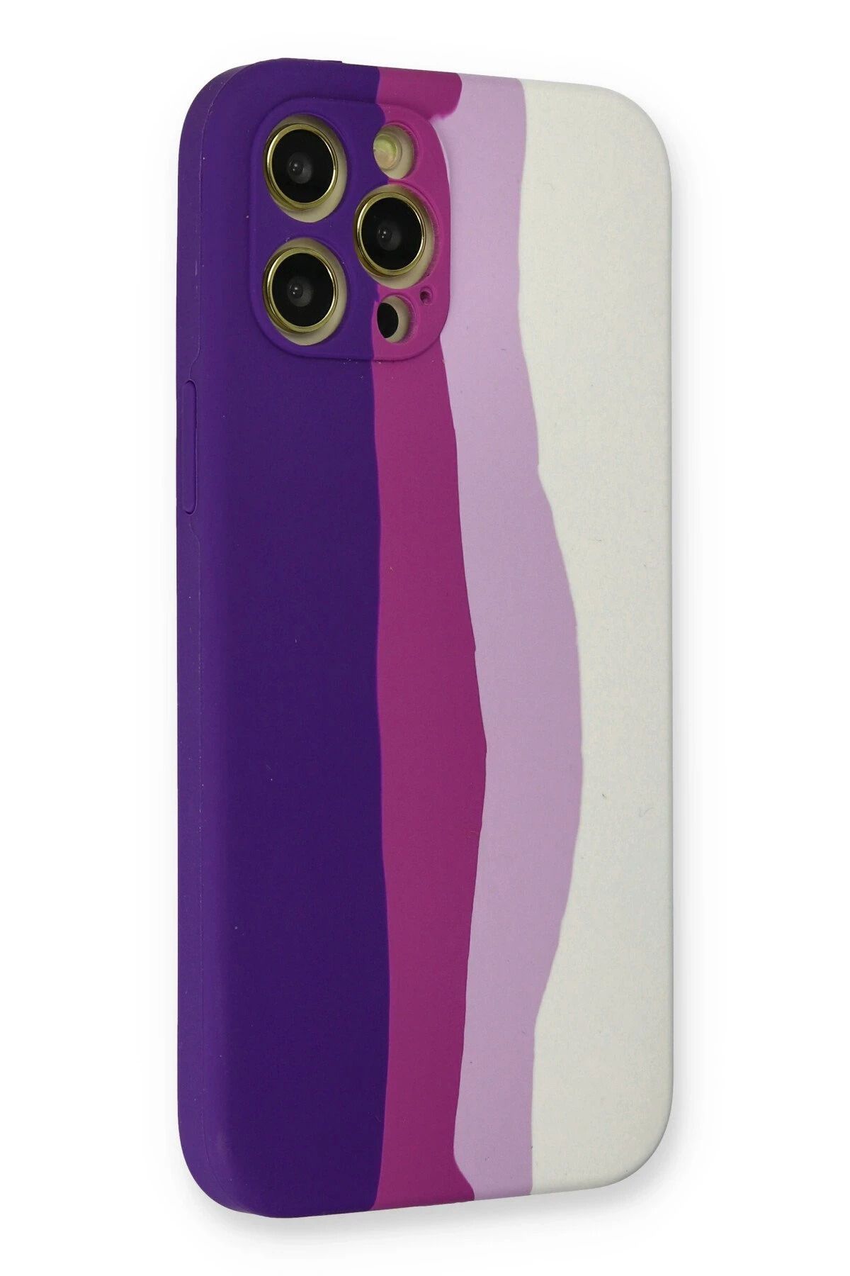 NewFace iPhone 12 Pro Max Kılıf Ebruli Lansman Silikon - Mor-Beyaz SVLRS
