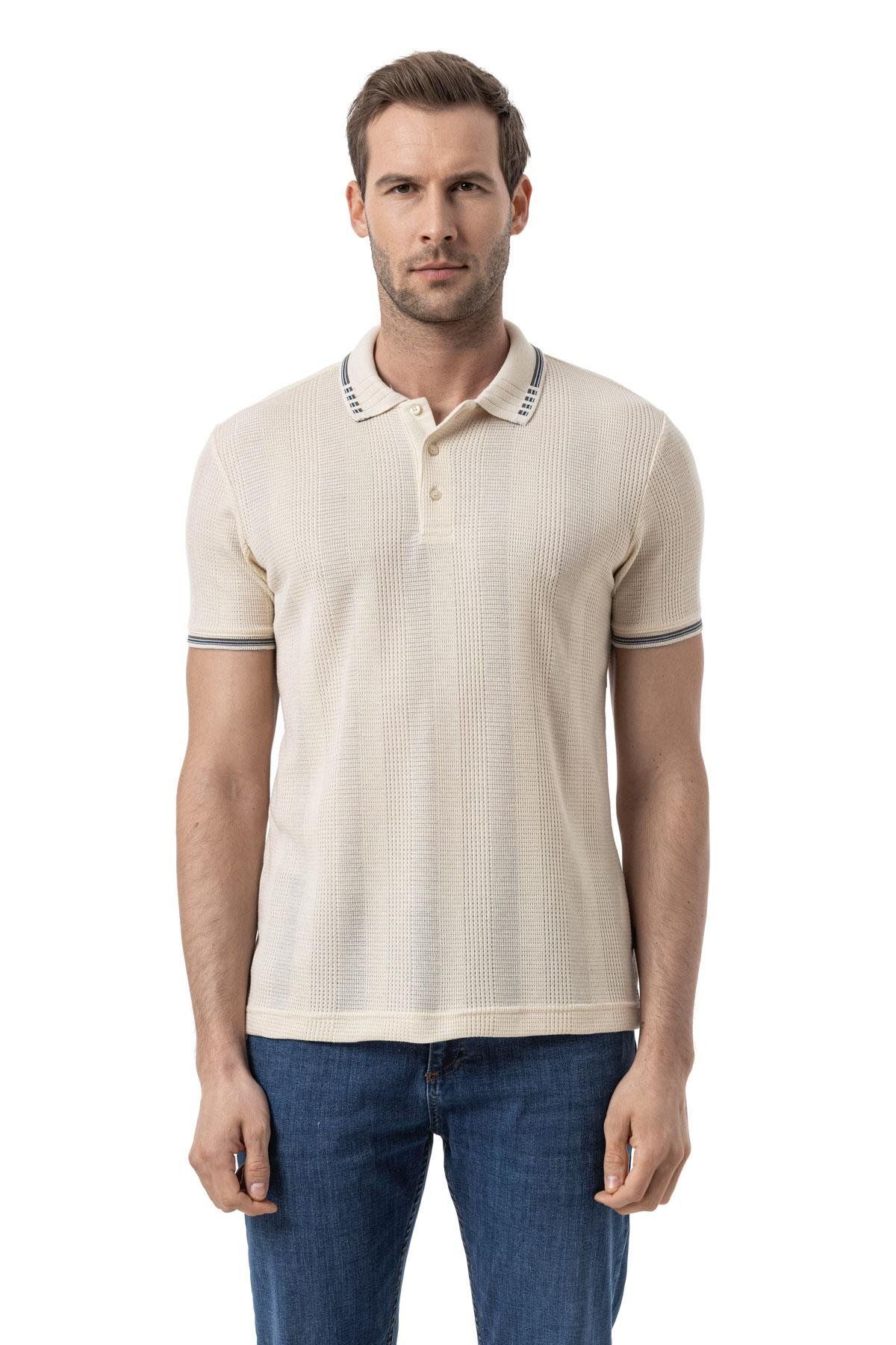 rugatchi Büyük Beden Yatay Çizgili Waffle Polo T-Shirt