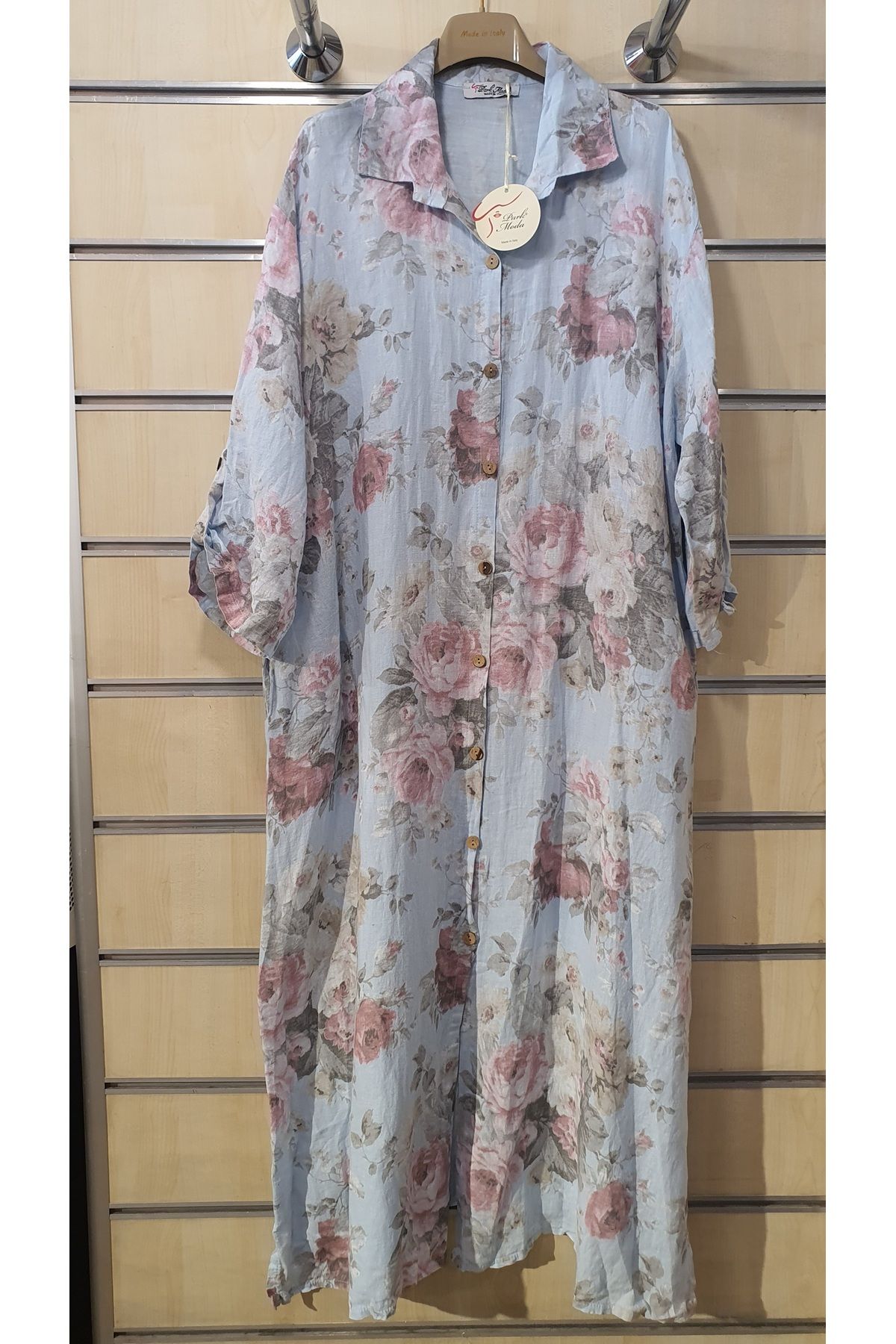 Park Moda GÜL DESEN UZUN KETEN GÖMLEK ELBİSE