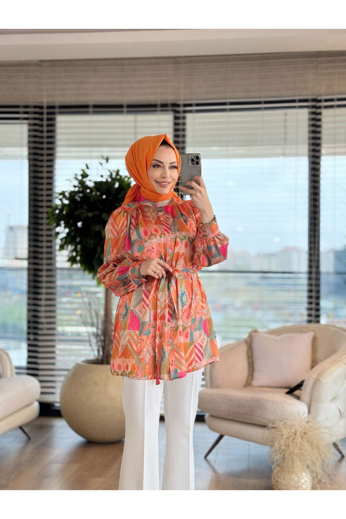 ALANURMODA Desenli Saten Tunik