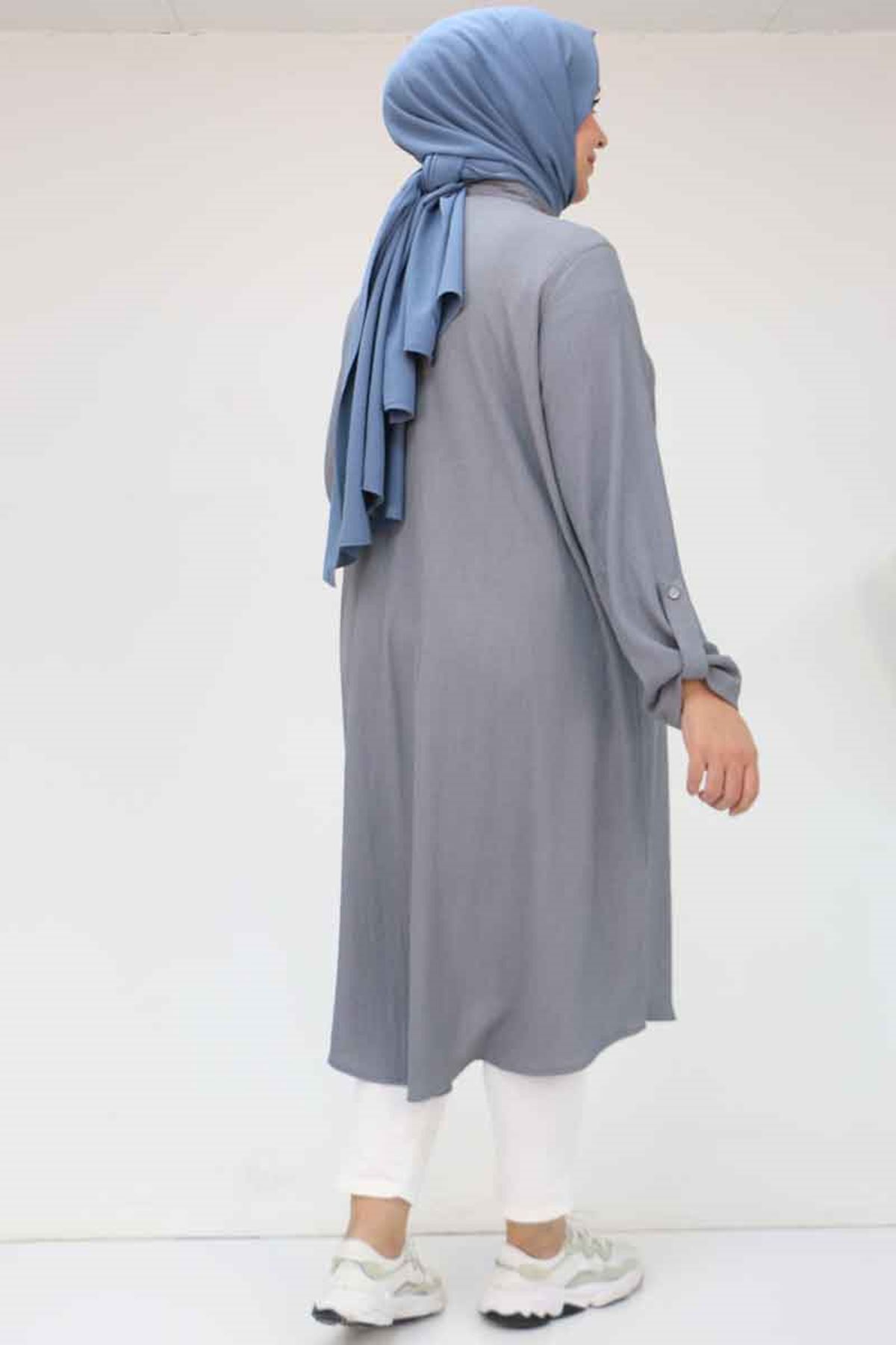 Eslina-48022 قميص ملفوف مقاس كبير - رمادي 5