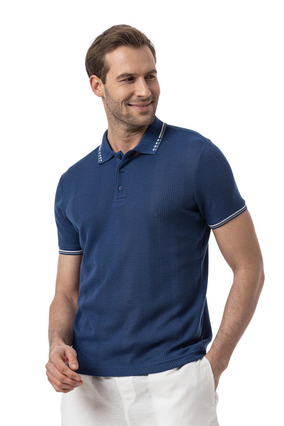 rugatchi Büyük Beden Yatay Çizgili Waffle Polo T-Shirt