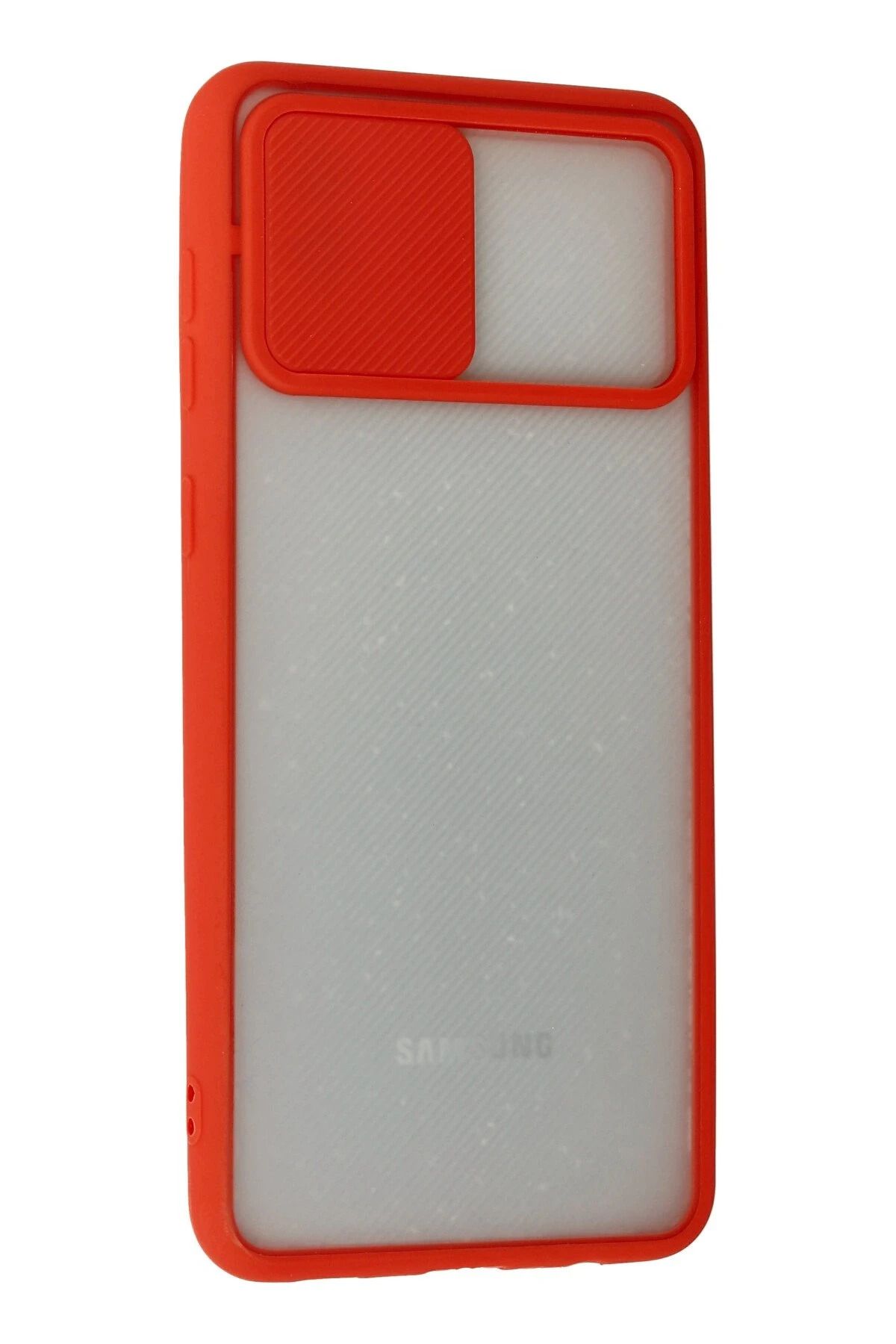 NewFace Samsung Galaxy A02 Kılıf Palm Buzlu Kamera Sürgülü Silikon - Kırmızı FLKRY