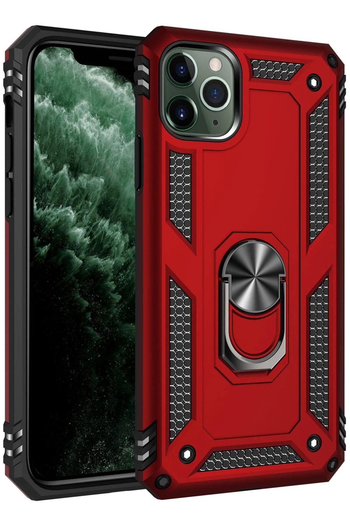 NewFace iPhone 11 Pro Kılıf Sofya Yüzüklü Silikon Kapak - Kırmızı GLSTD