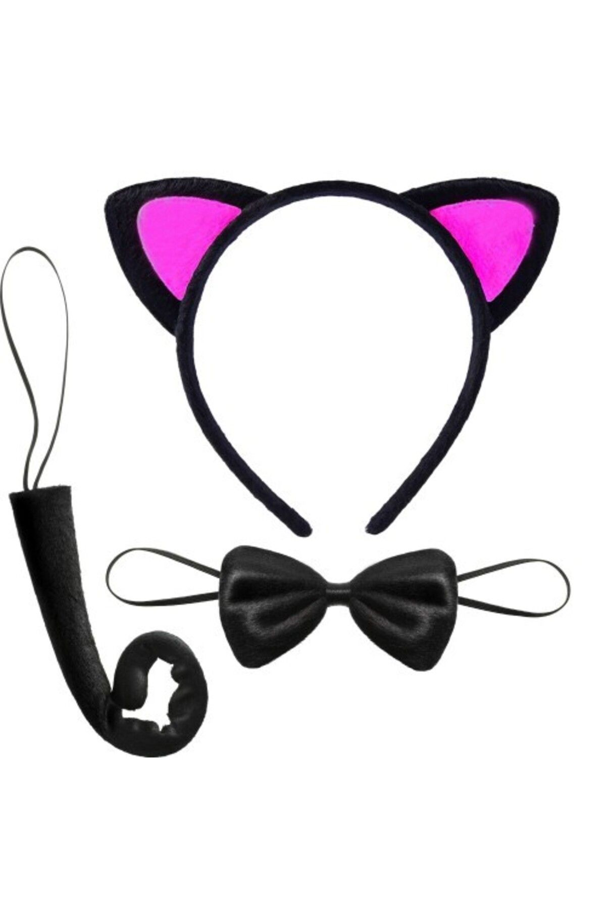Otocub Kedi Kulak Taç Kuyruk ve Papyon 3 lü Set Çocuk Boy Fuşya Renk