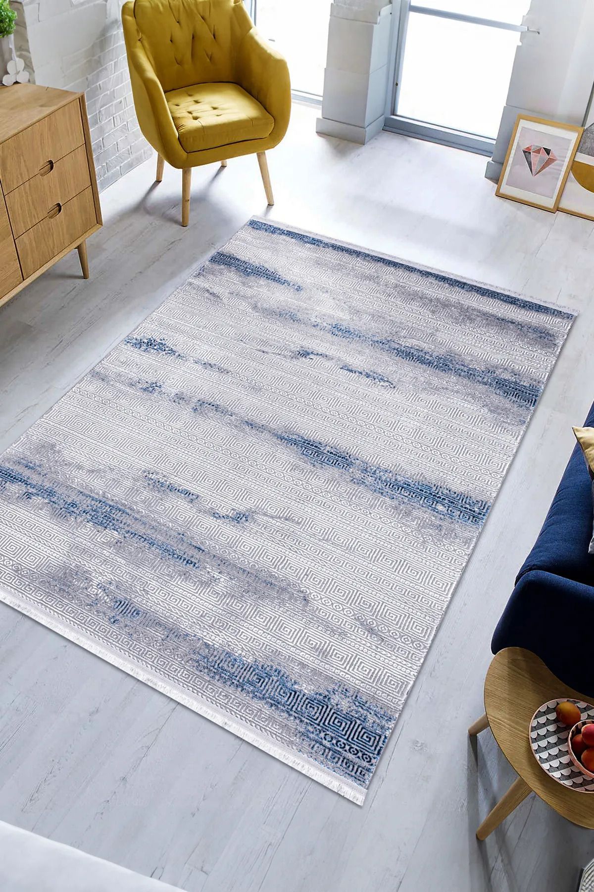 SerenitaHome SERENİTA HOME YILDIZ COLLECTION GRİ MAVİ KREM MODERN OTURMA ODASI SALON MUTFAK HALISI