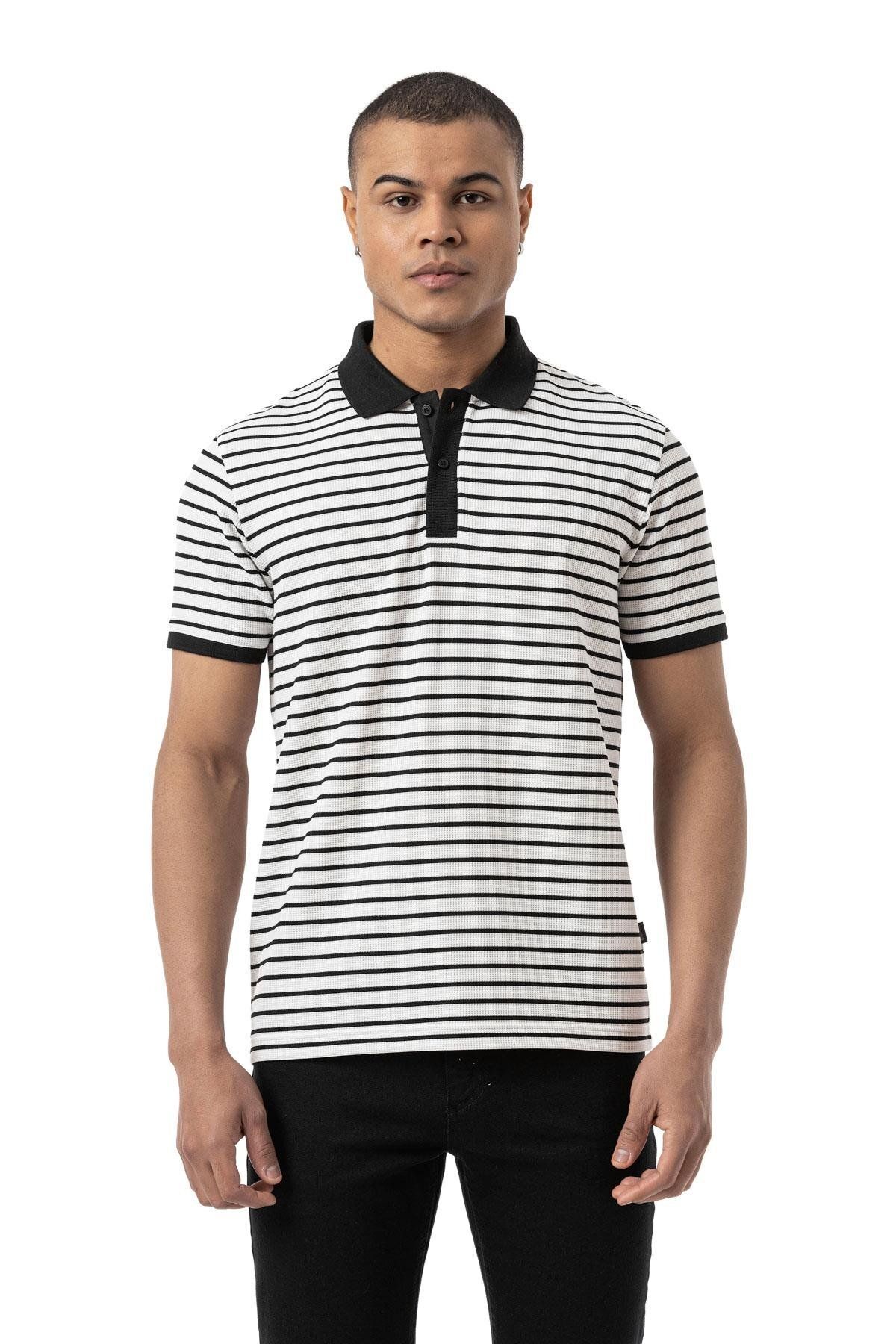 rugatchi Büyük Beden Yatay Çizgili Waffle Polo T-Shirt