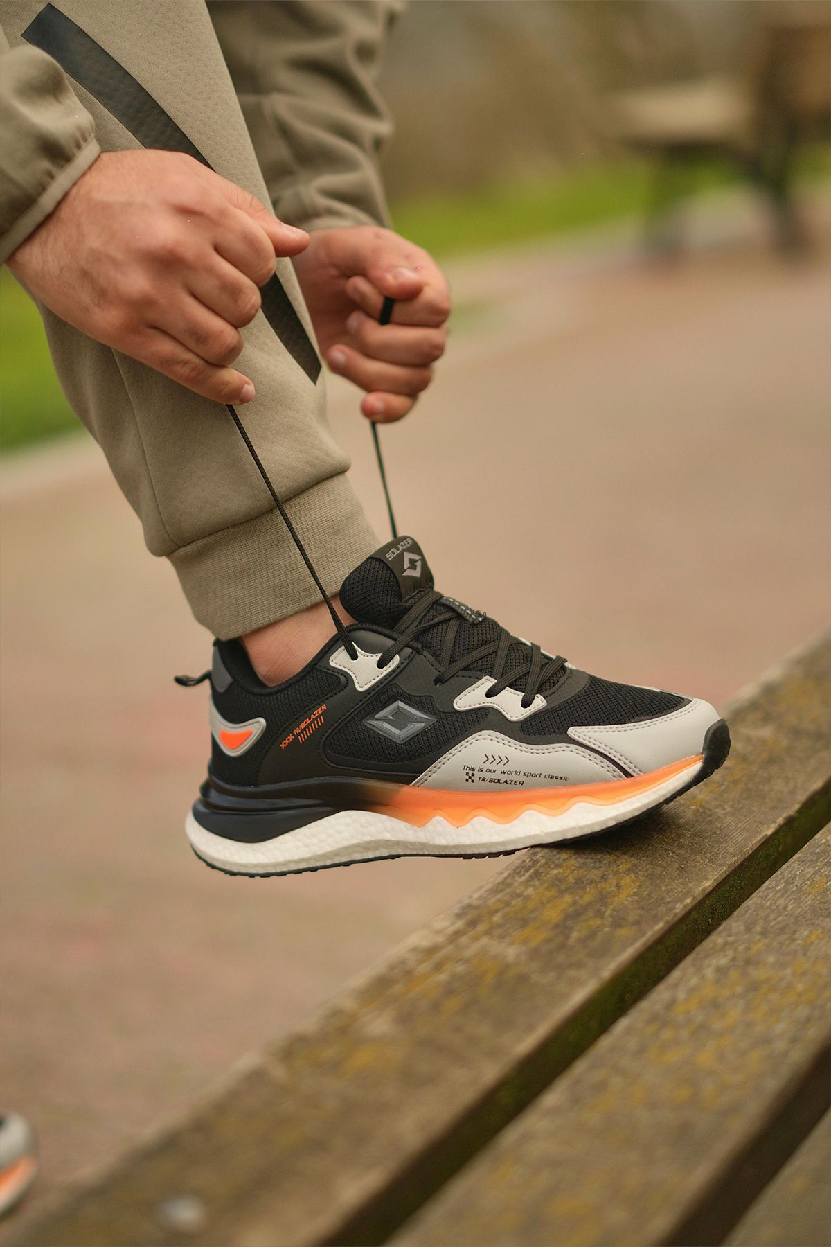 SOLAZER-Men's Black Orange Sneaker Casual Sports Shoes 042 1