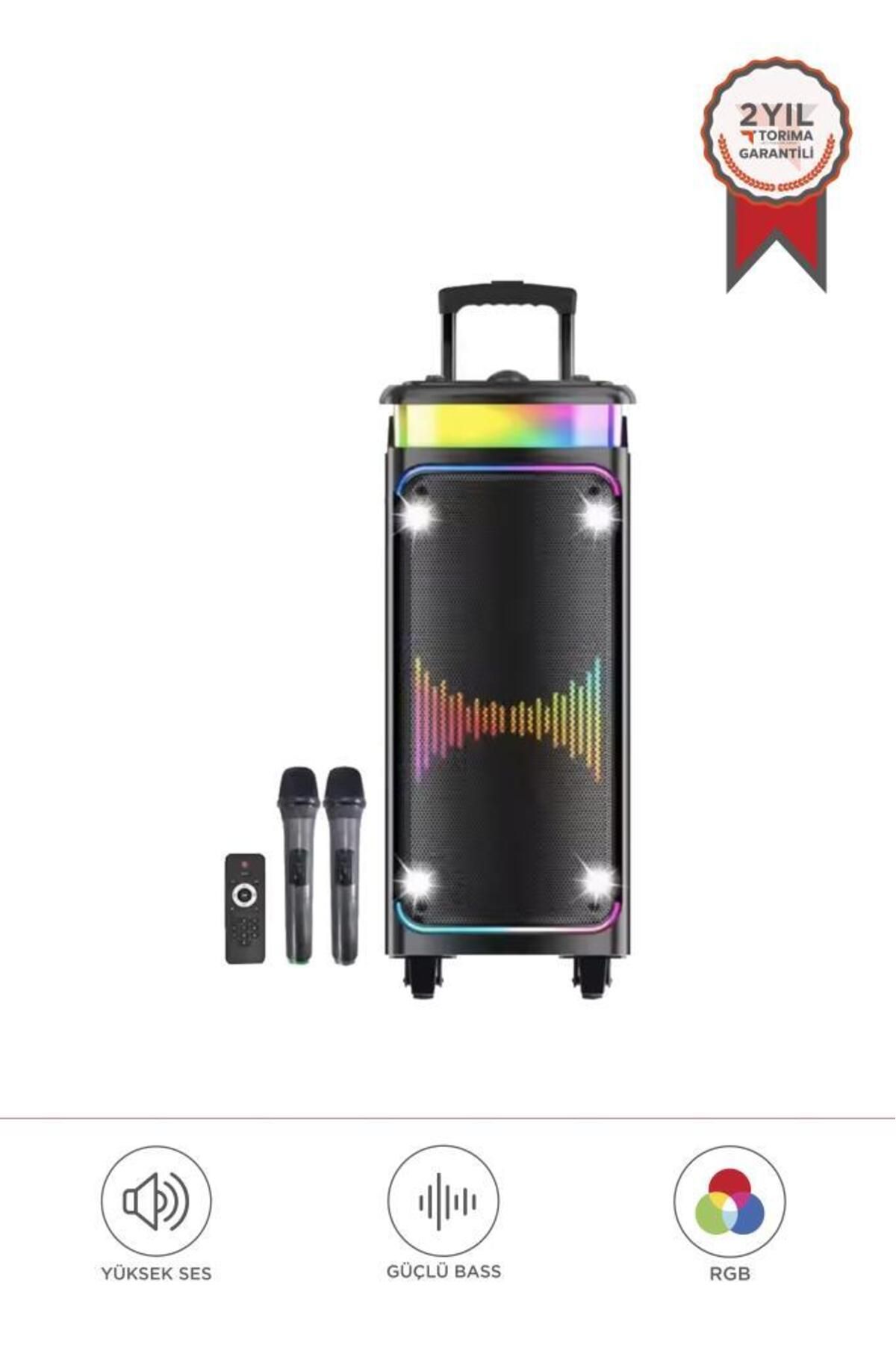 Torima DR-8816 Siyah Çift Mikrofonlu RGB Ledli Taşınabilir Bluetooth Hoparlör Parti Speaker