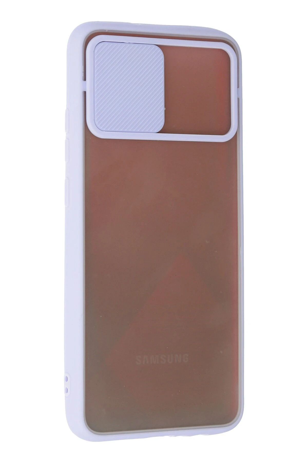 NewFace Samsung Galaxy A03S Kılıf Palm Buzlu Kamera Sürgülü Silikon - Lila GLSTD