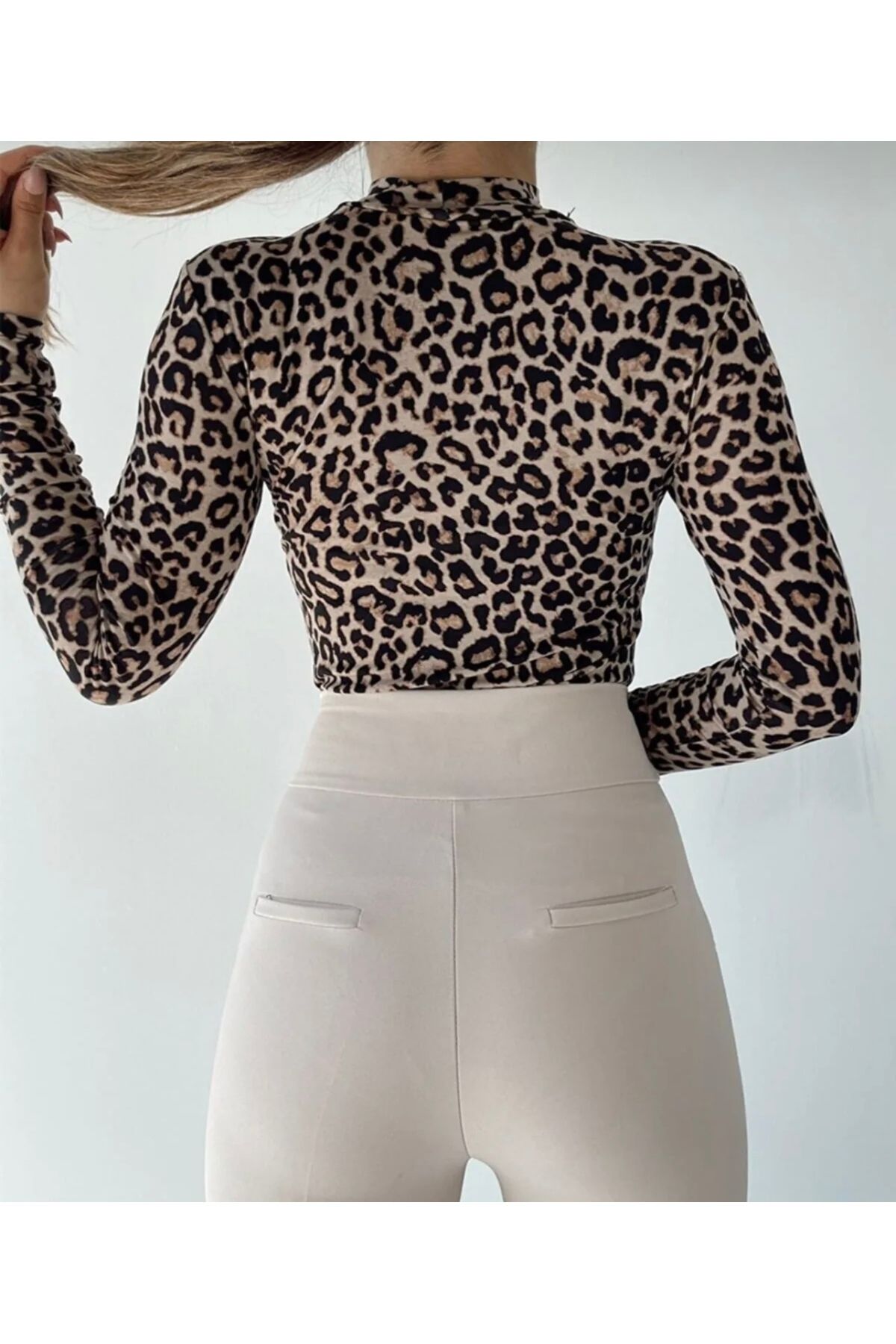 MOD Leoparlı Balıkçı yaka bluz uzun kol