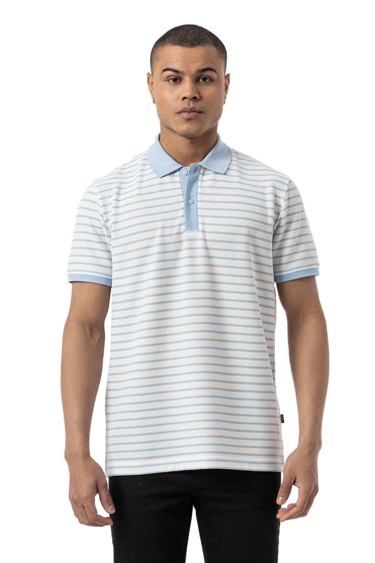 rugatchi Büyük Beden Yatay Çizgili Waffle Polo T-Shirt