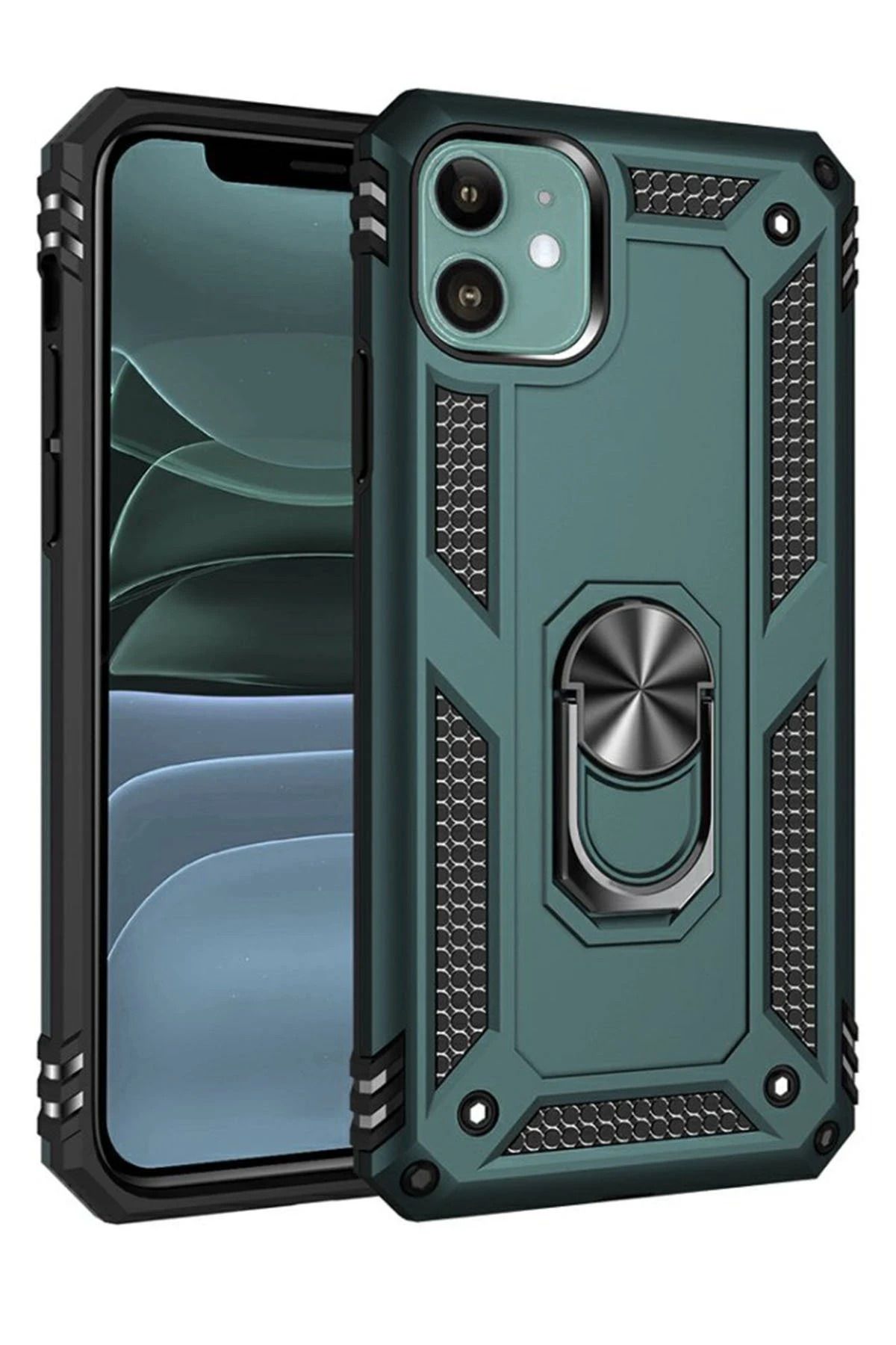 NewFace iPhone 11 Kılıf Sofya Yüzüklü Silikon Kapak - Yeşil GLSTD