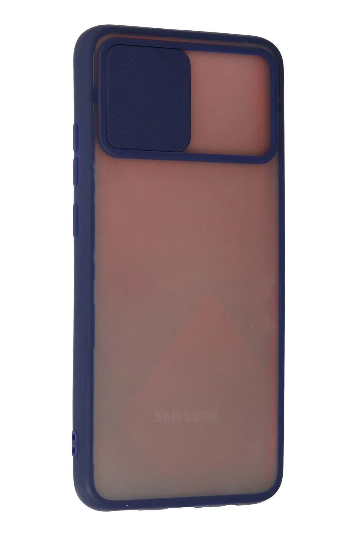 NewFace Samsung Galaxy A03S Kılıf Palm Buzlu Kamera Sürgülü Silikon - Lacivert GLSTD