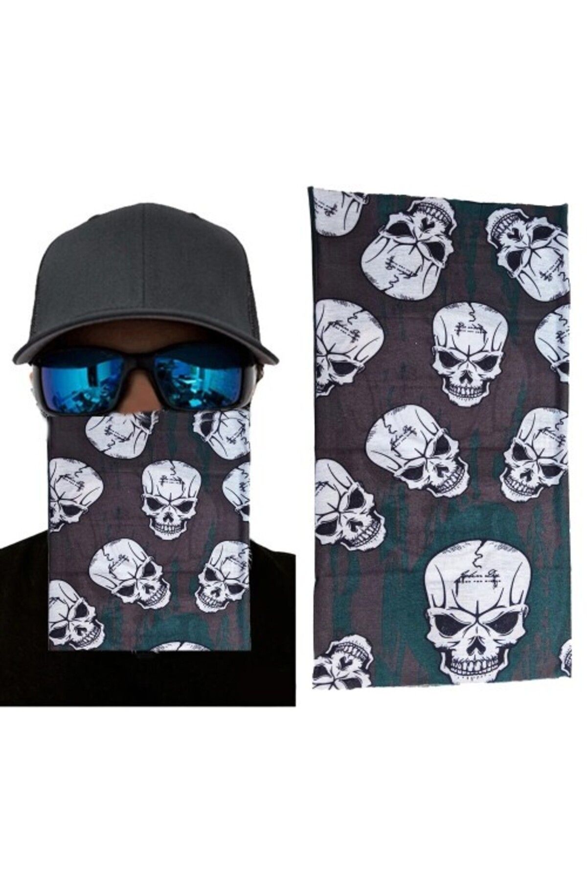 Otocub Kahve Yeşil Çoklu Kafatası Baskılı Buff Bandana 25x48 cm