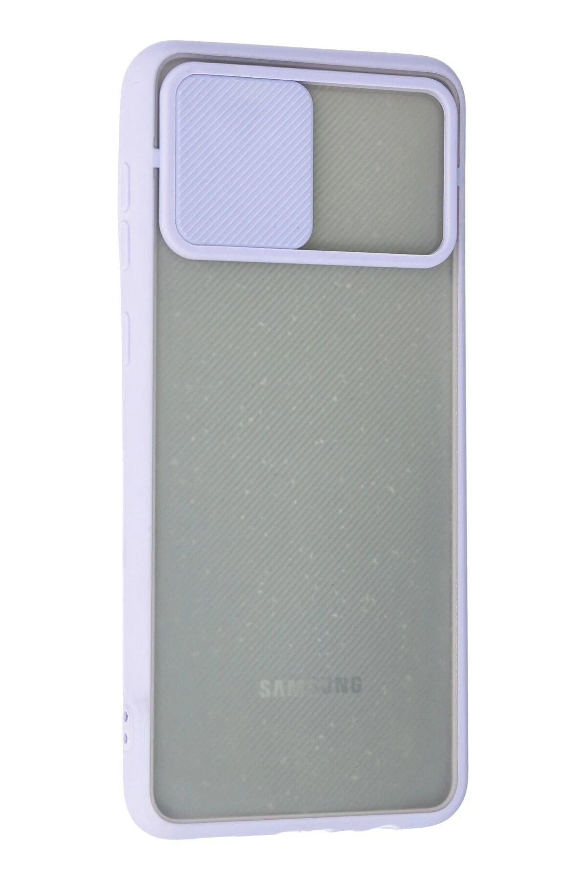 NewFace Samsung Galaxy A02 Kılıf Palm Buzlu Kamera Sürgülü Silikon - Lila SVLRS