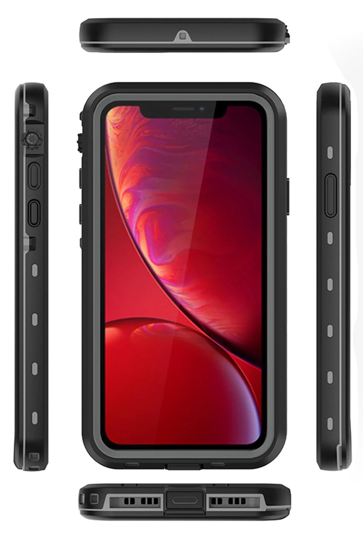 NewFace iPhone 11 Kılıf Red Pepper Su Geçirmez Kılıf - Siyah-Gri GLSTD