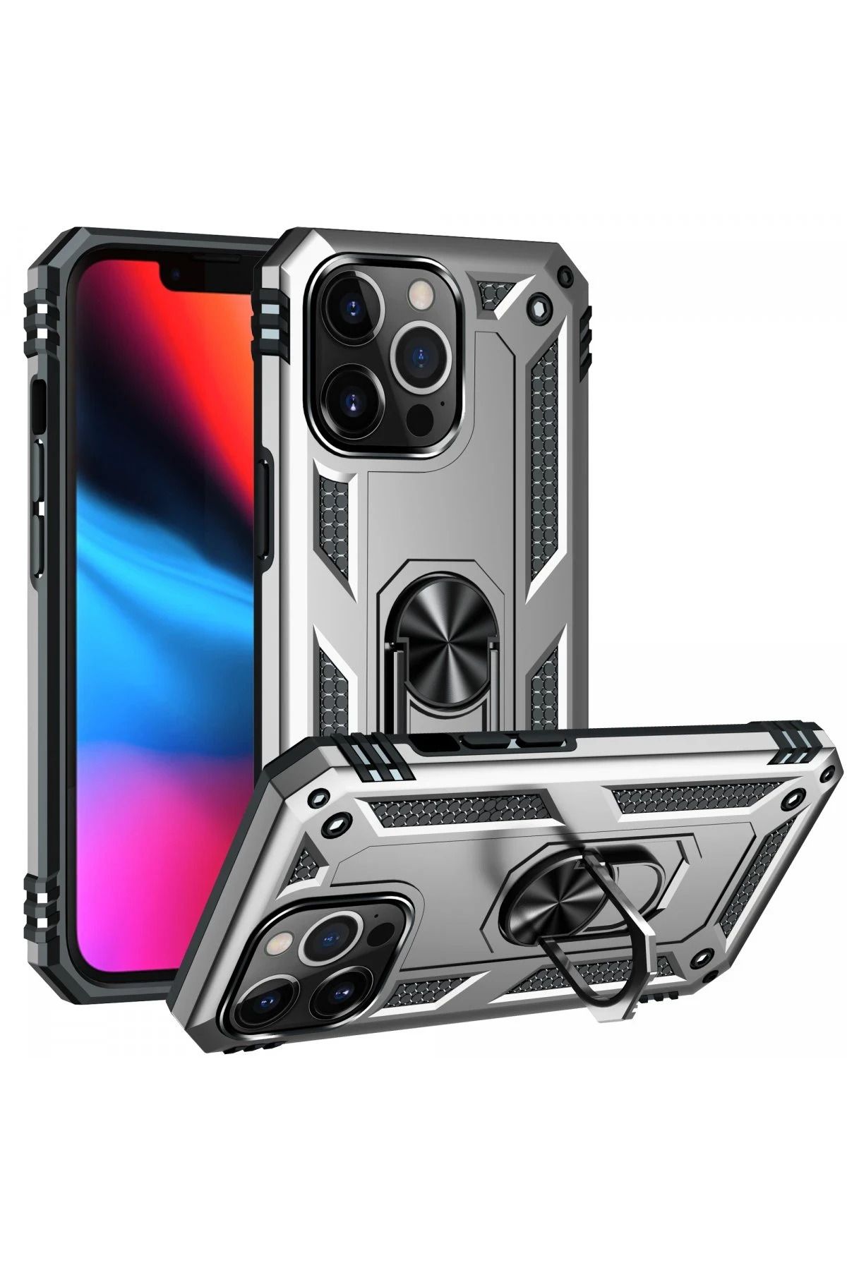 NewFace iPhone 14 Pro Kılıf Sofya Yüzüklü Silikon Kapak - Gümüş WLZOR
