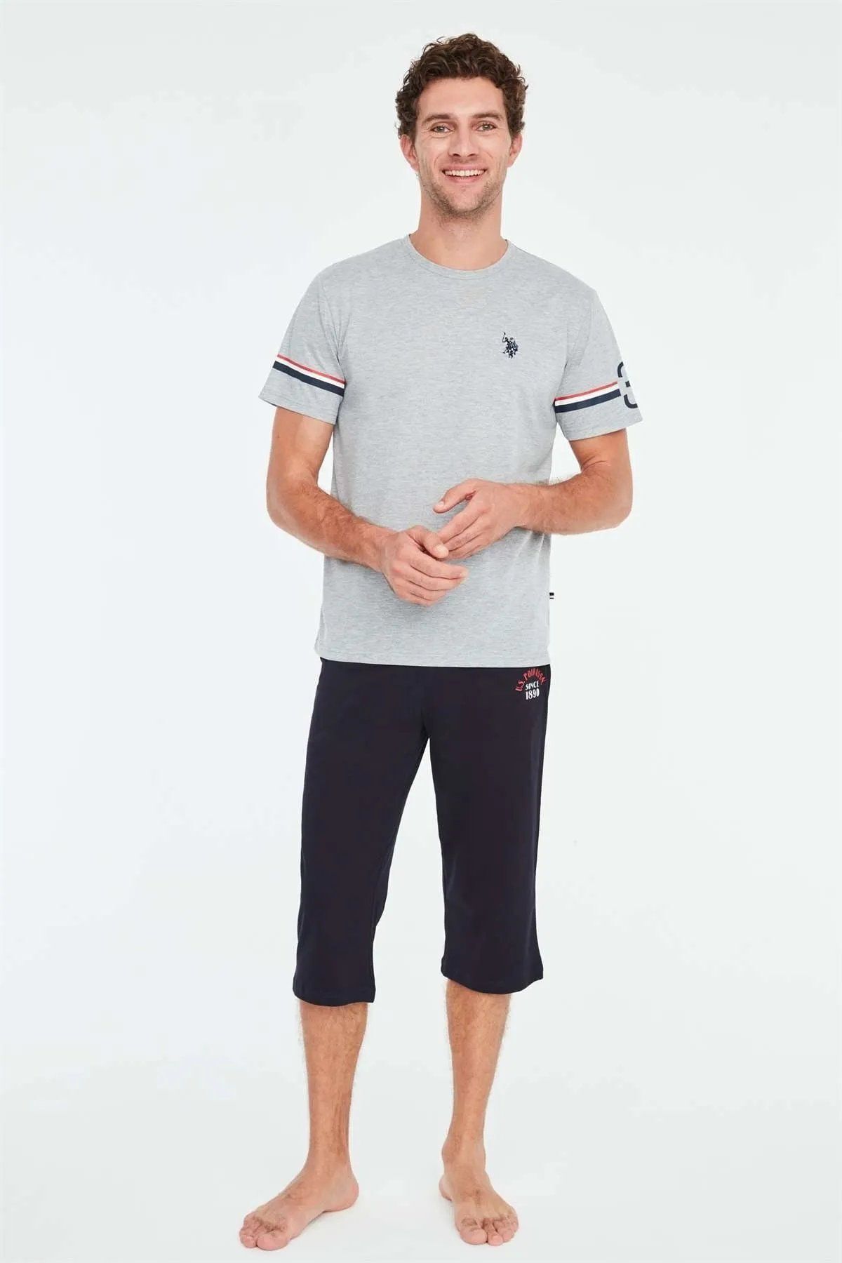 U.S. Polo Assn. U.S. Polo Assn. Erkek Bisiklet Yaka Kapri PijamaTakımı Gri - Gri - DRUMR18K67O1-SG