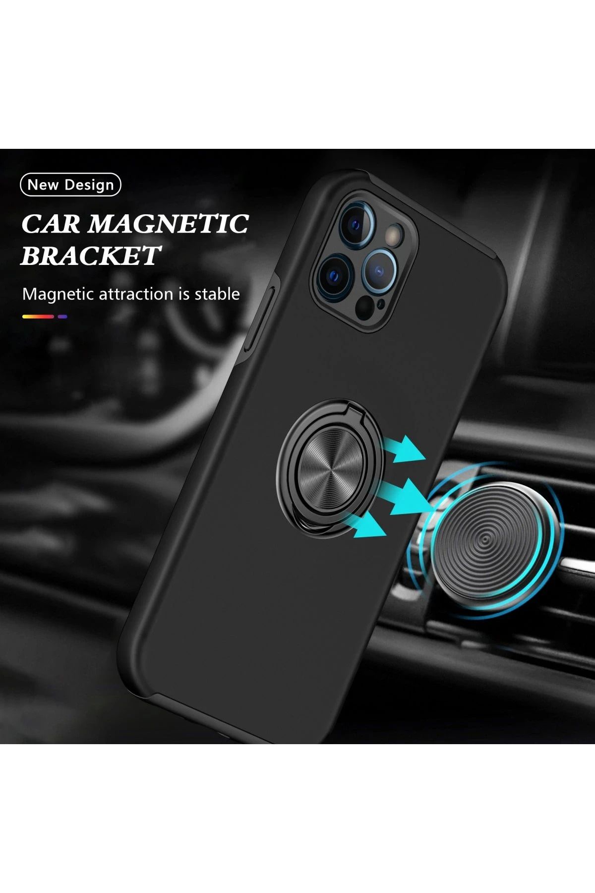 NewFace iPhone 12 Pro Kılıf Elit Yüzüklü Kapak - Siyah NRMSA