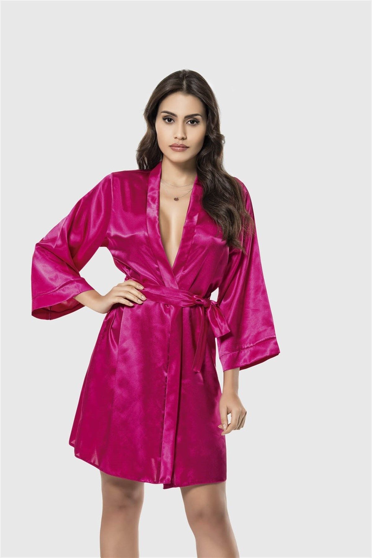 Shop58 Hediye Cantam Vişne Kısa Saten Sabahlık