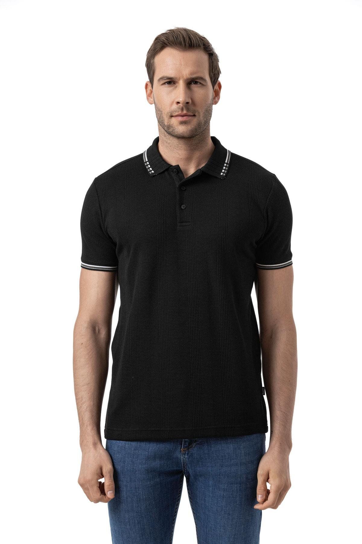 rugatchi Büyük Beden Yatay Çizgili Waffle Polo T-Shirt