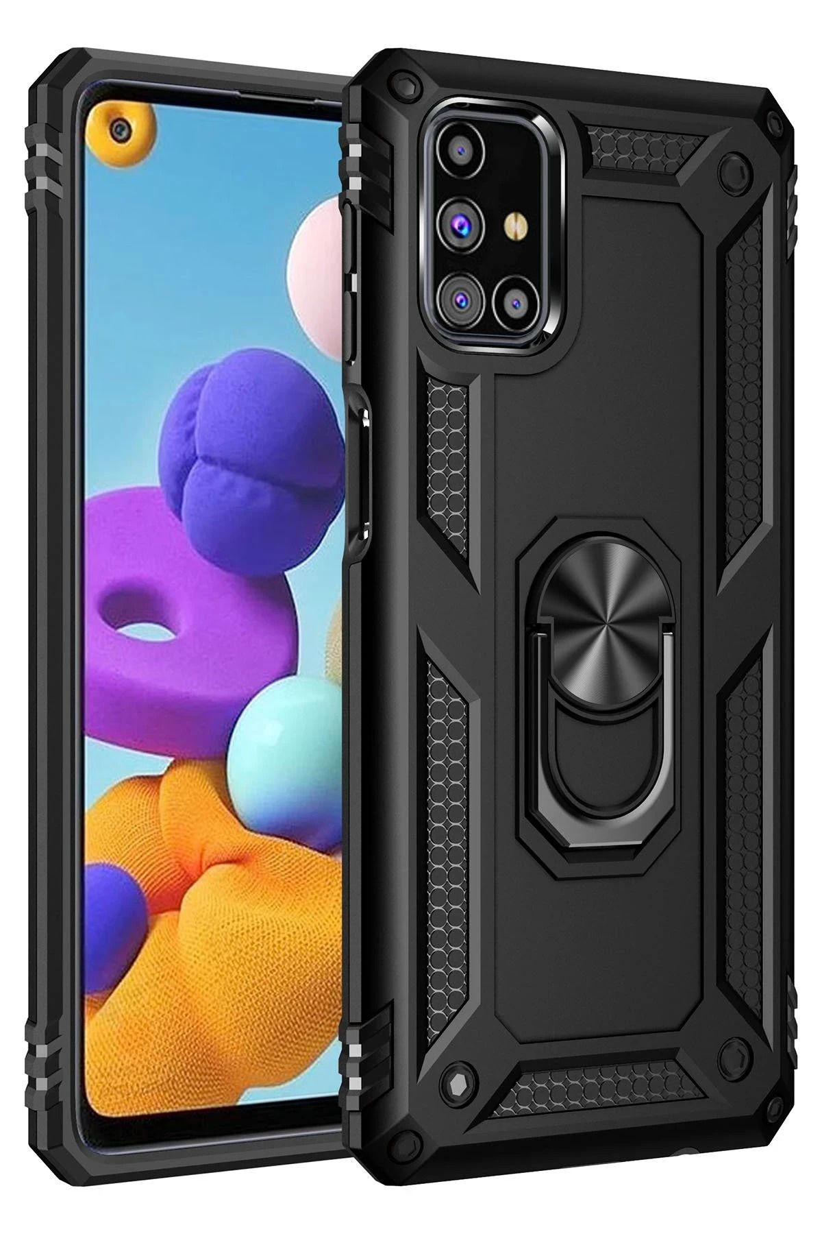 NewFace Samsung Galaxy M31S Kılıf Sofya Yüzüklü Silikon Kapak - Siyah GLSTD