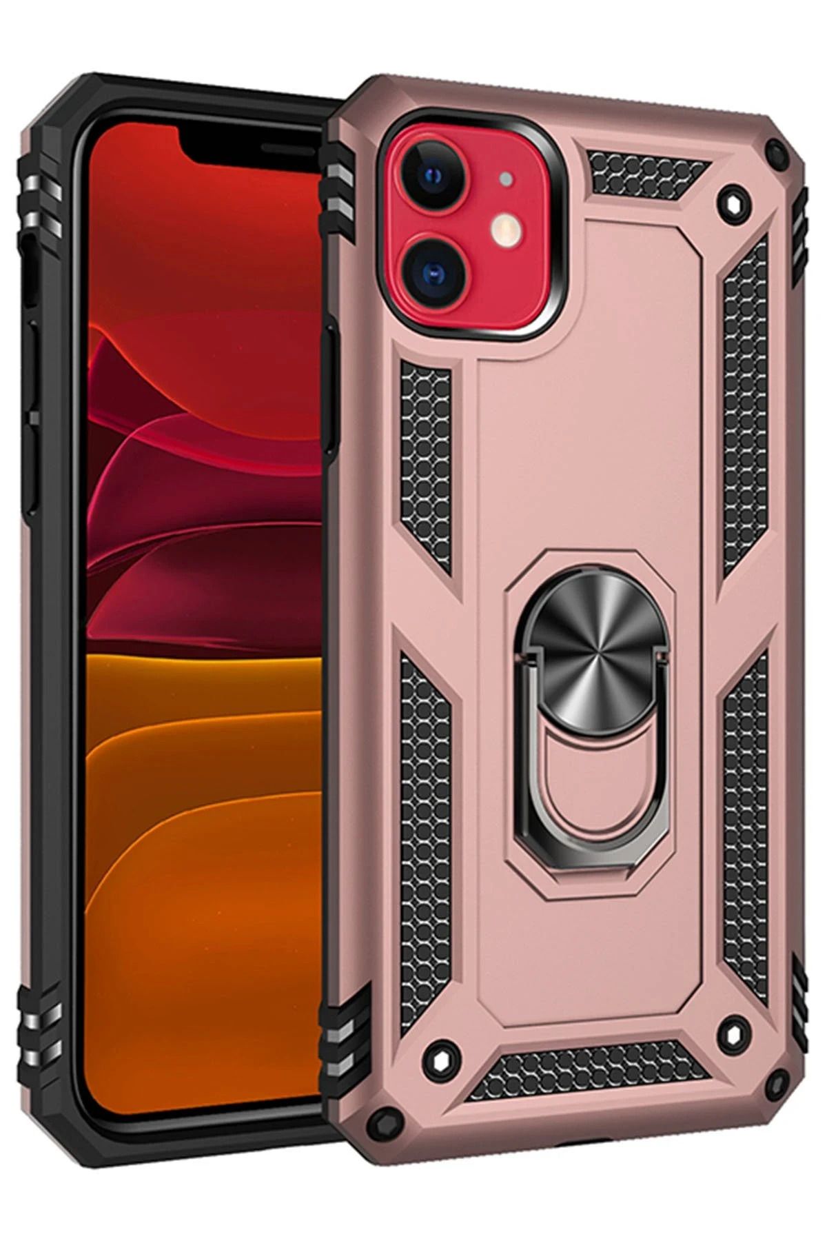 NewFace iPhone 11 Kılıf Sofya Yüzüklü Silikon Kapak - Rose WLZOR