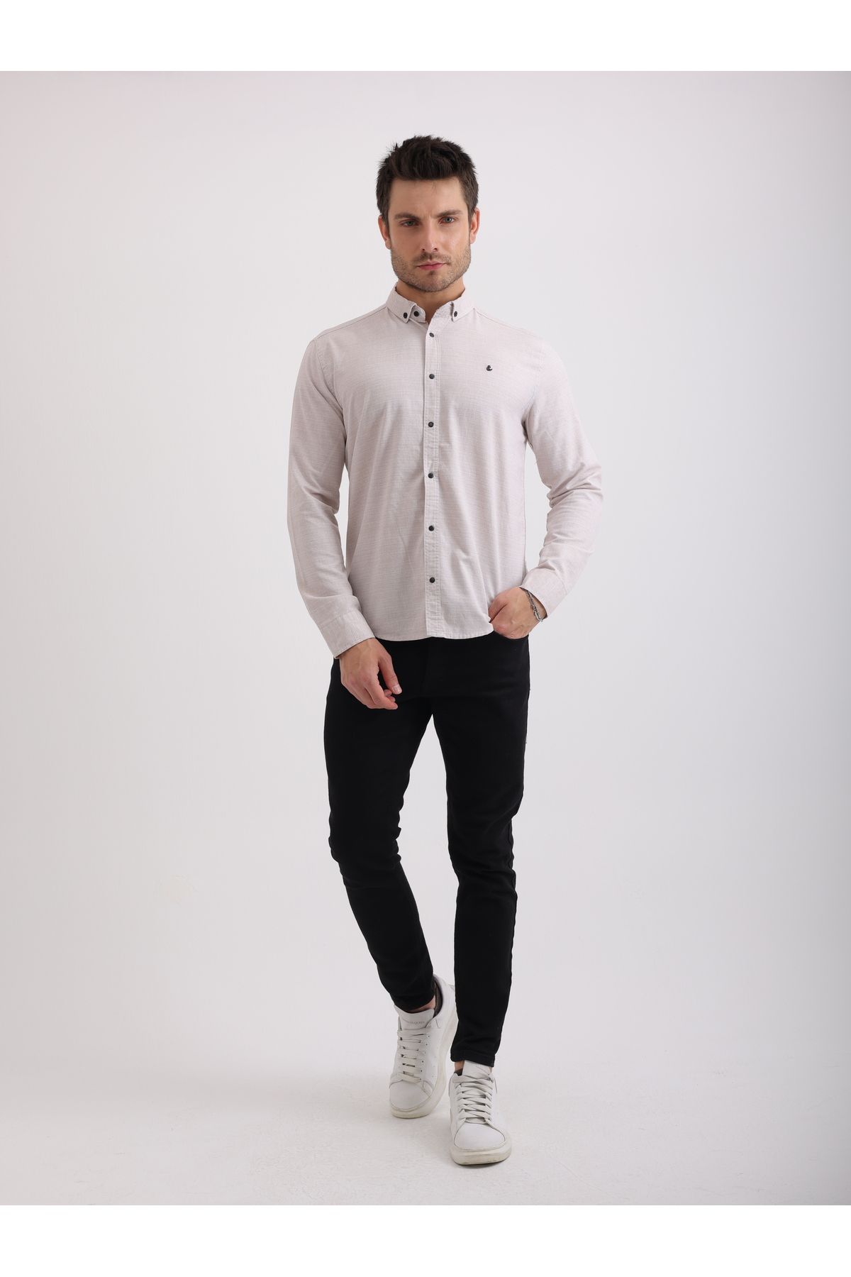Sabe Erkek Slim Fit Taş Keten Armürlü Gömlek