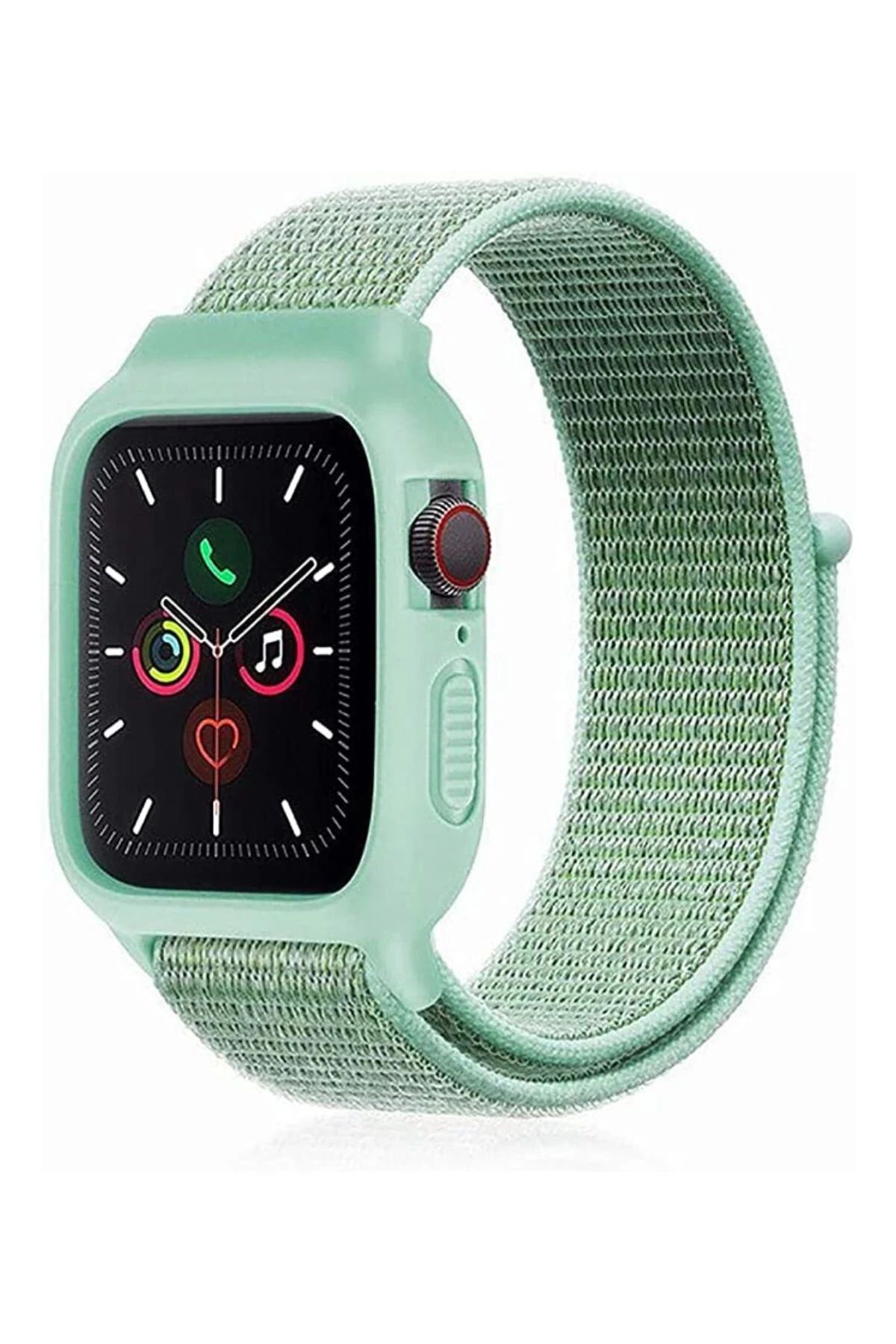 NewFace Apple Watch 42mm Hasırlı Cırtcırtlı Kasalı Kordon - Turkuaz SVLRS