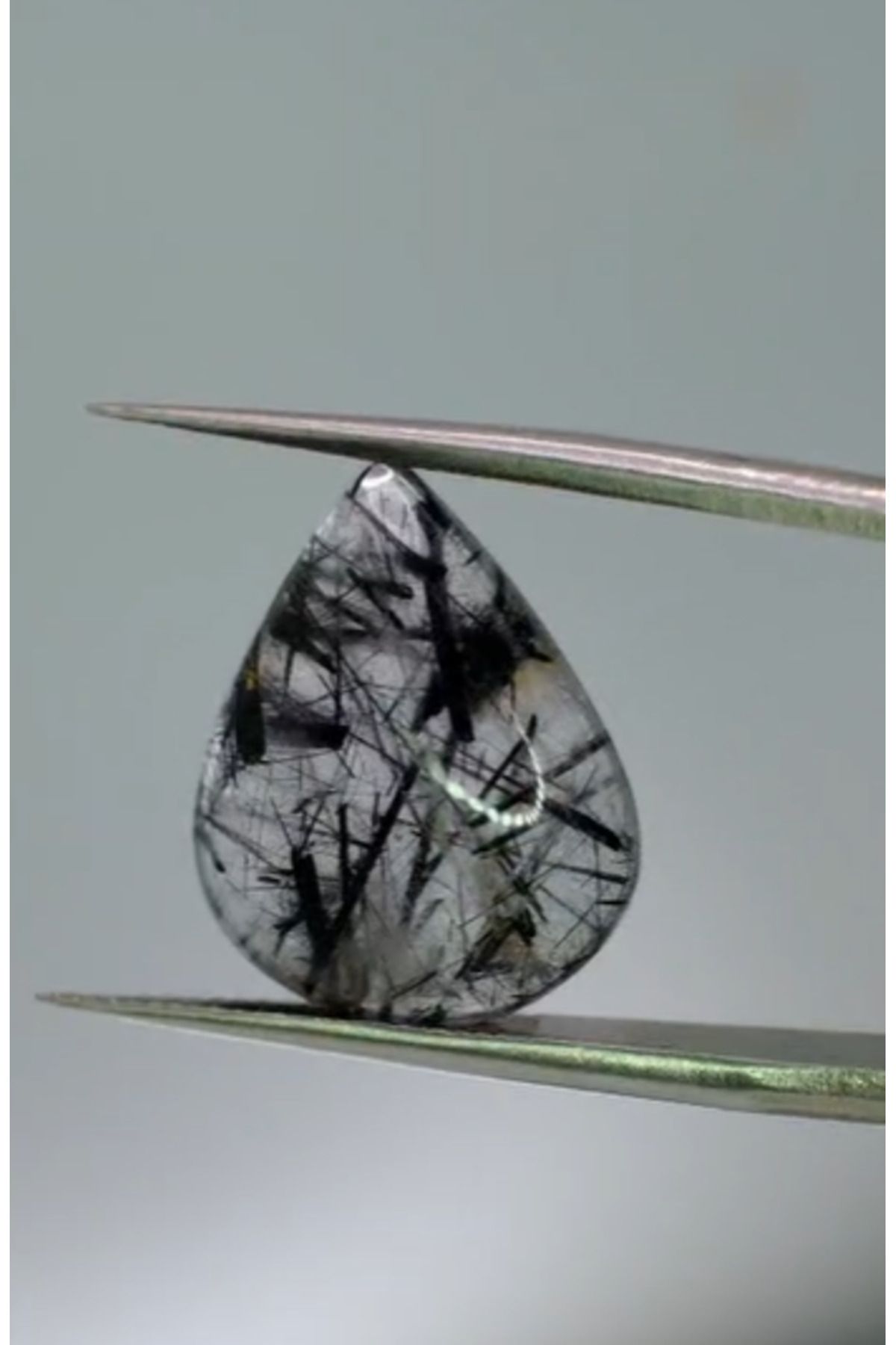Aries 7.70ct 17.4x14mm Pear Natural Black Rutilated Quartz