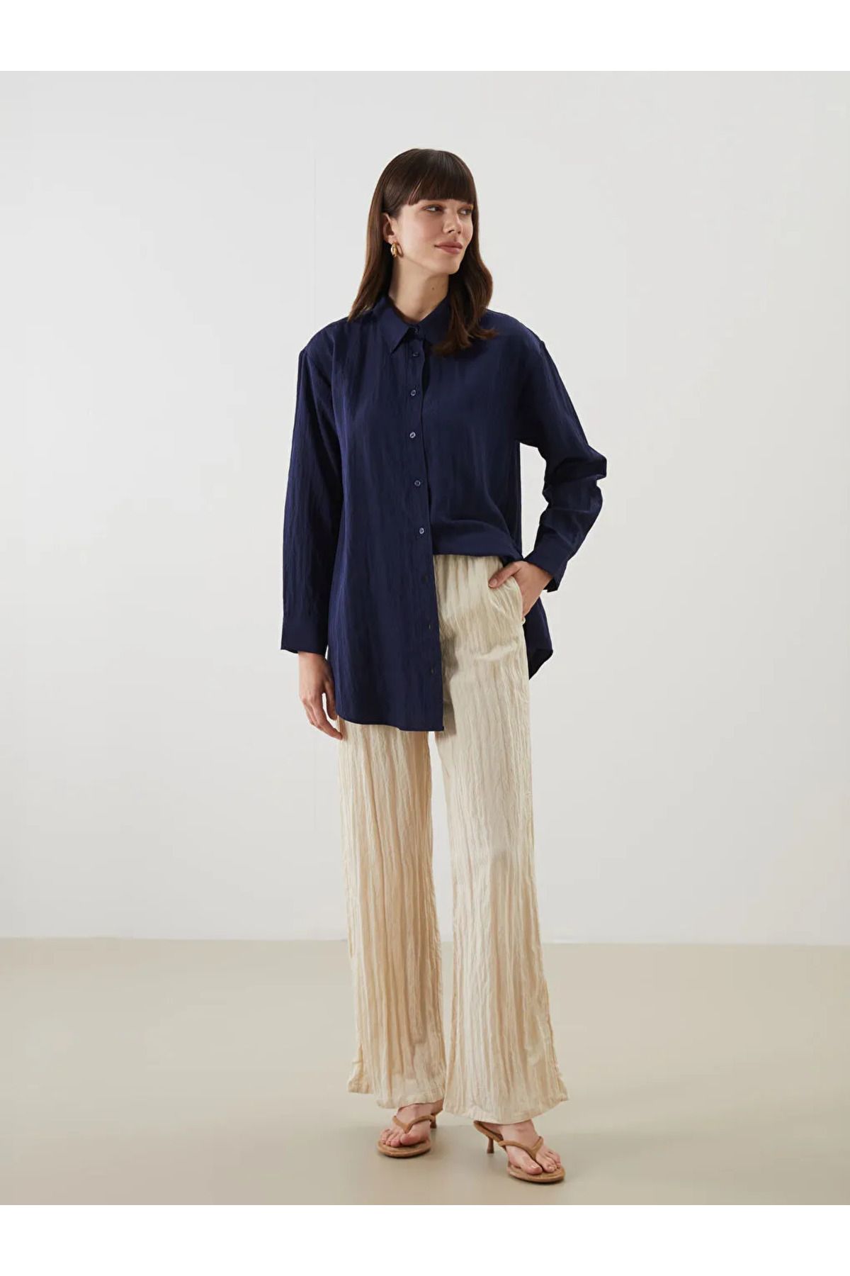 LC Waikiki LCW Modest Bej Beli Lastikli Dokulu Kadın Pantolon