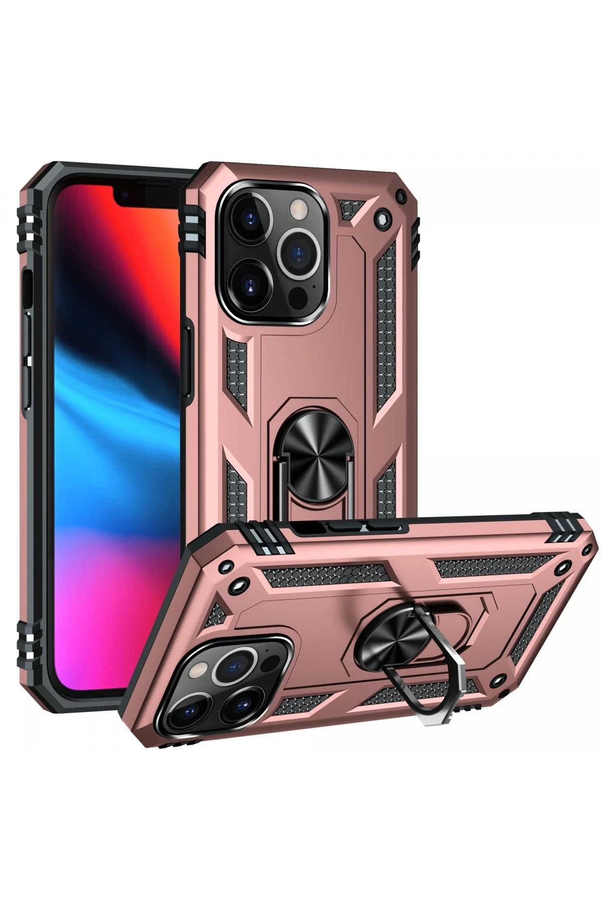 NewFace iPhone 14 Pro Kılıf Sofya Yüzüklü Silikon Kapak - Rose GLSTD