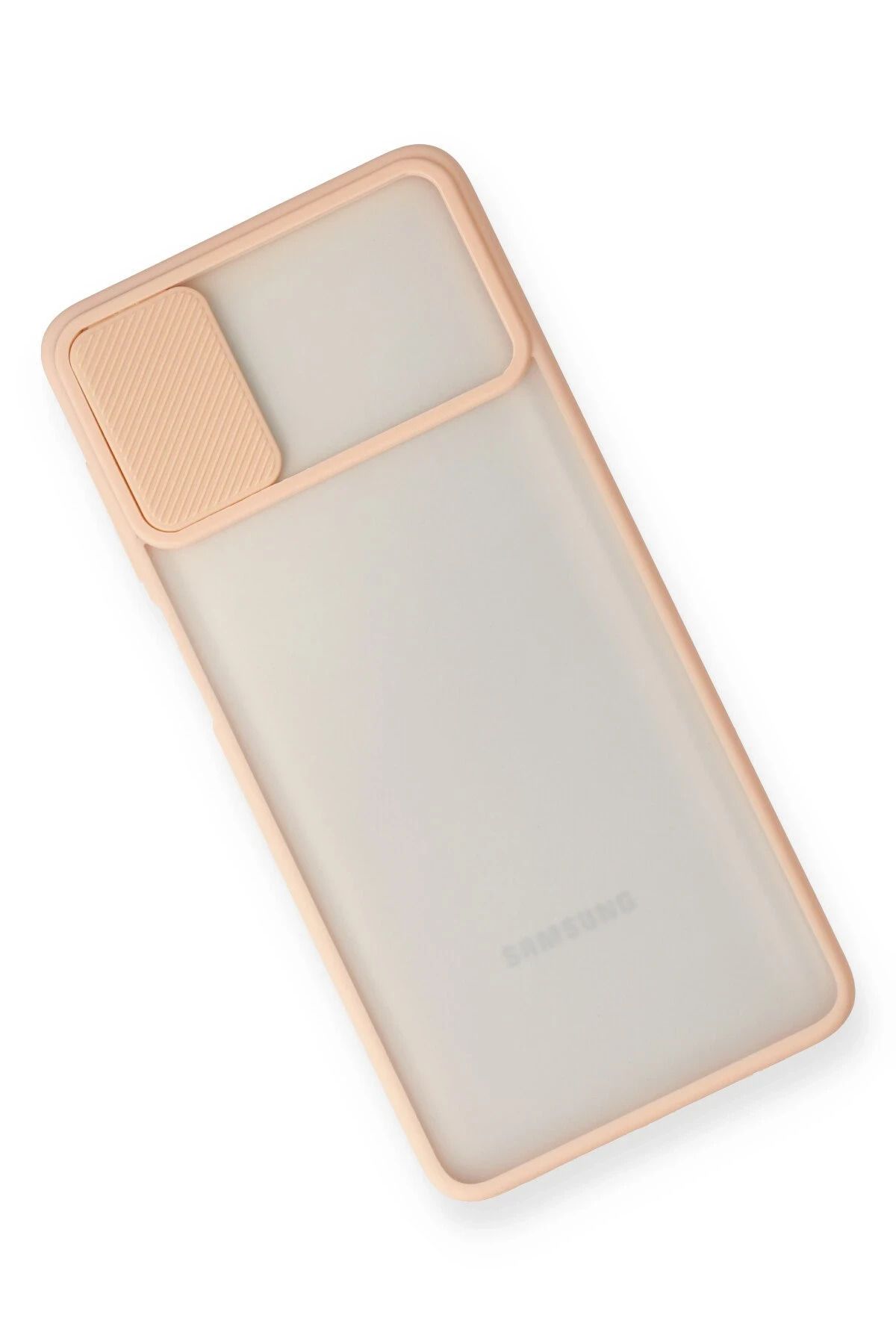 NewFace Samsung Galaxy M51 Kılıf Palm Buzlu Kamera Sürgülü Silikon - Pembe WLZOR