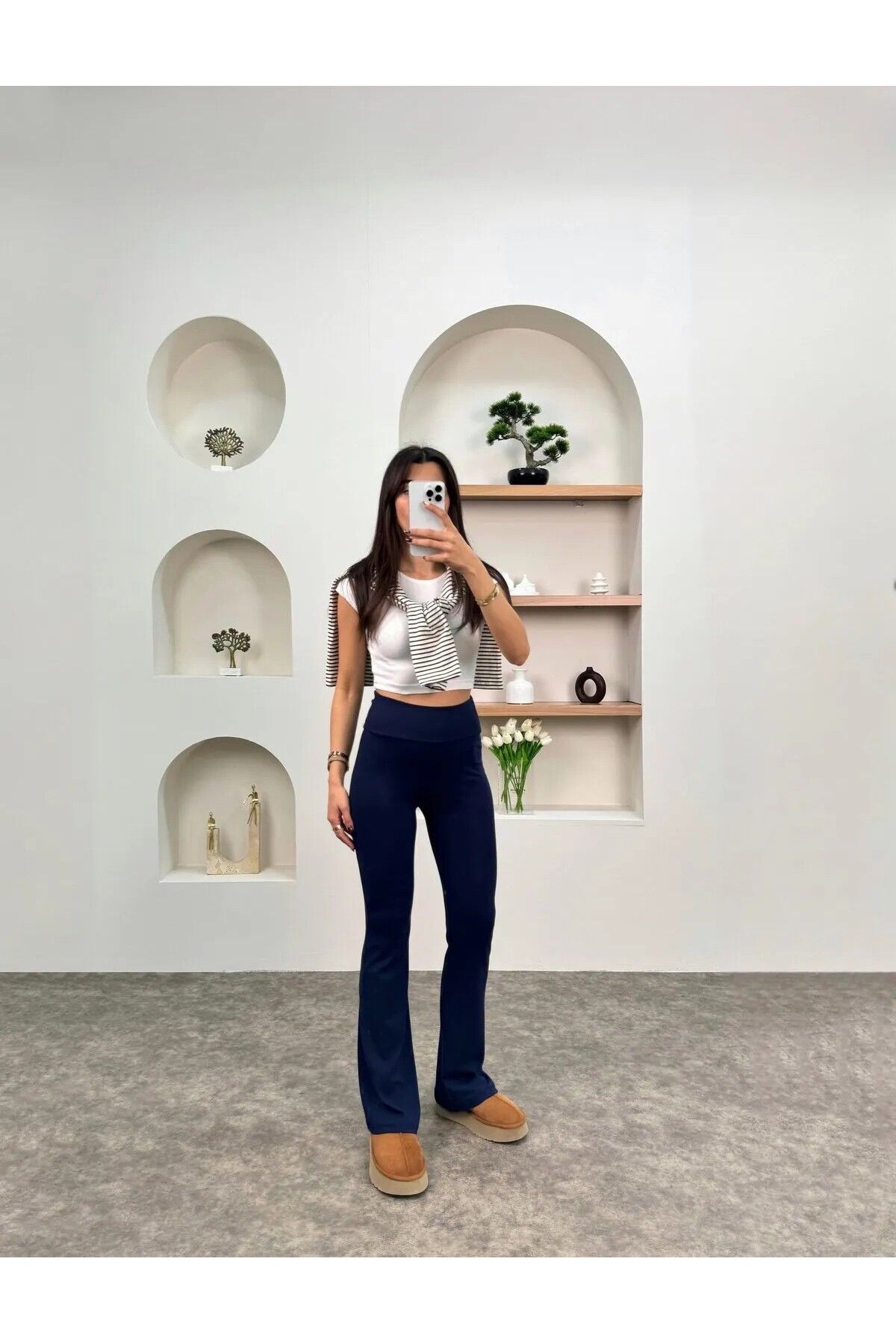 ModaLavida Brshk Model Pamuklu Kaşkorse Likralı Relax Kadın İspanyol Paça Tayt