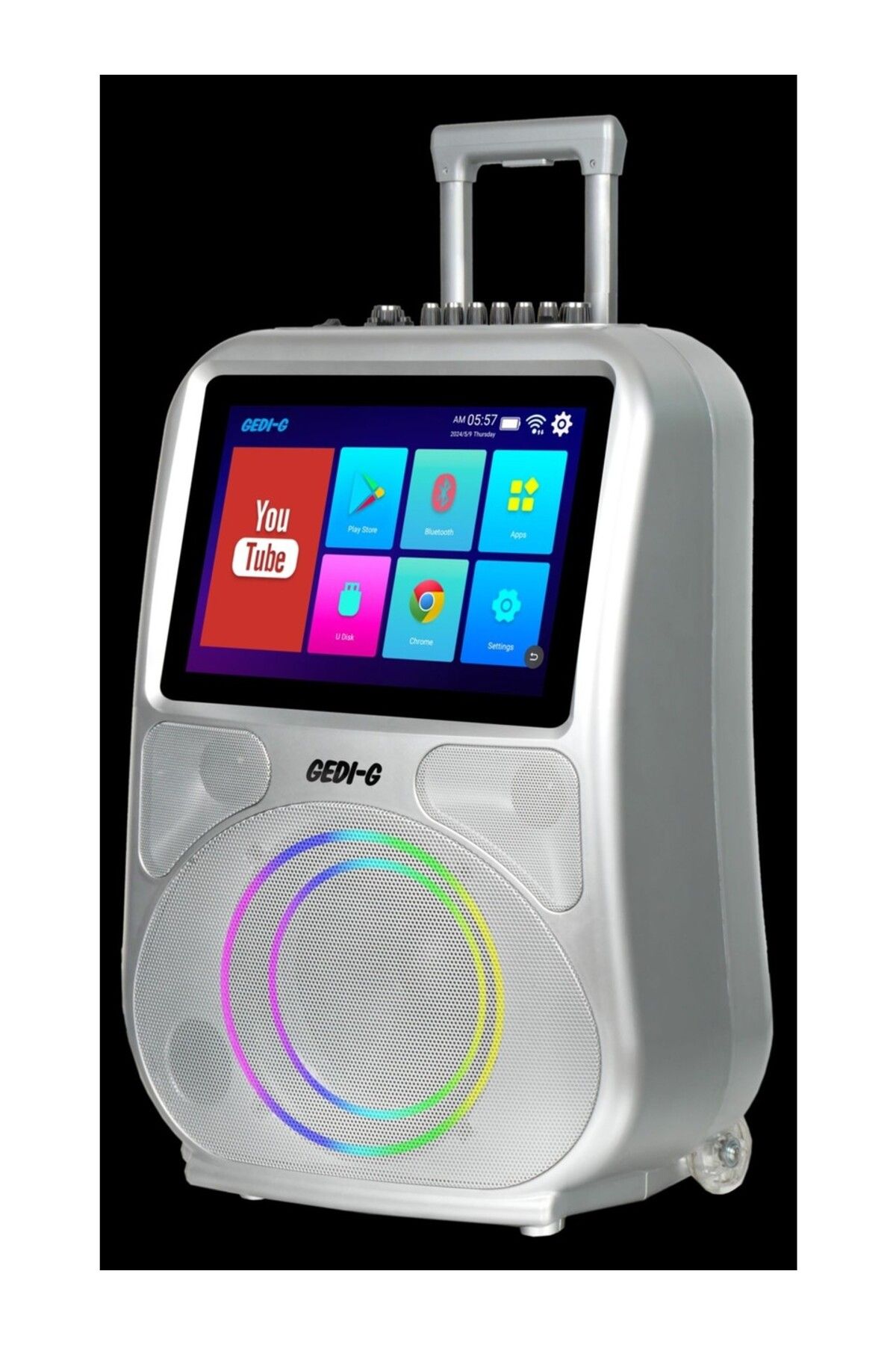 İMEXTECH Android Dokunmatik Ekranlı Çift Mikrofon Karaoke Bluetooth Hoparlör Speaker Kumandalı RGB Işık GEDIG