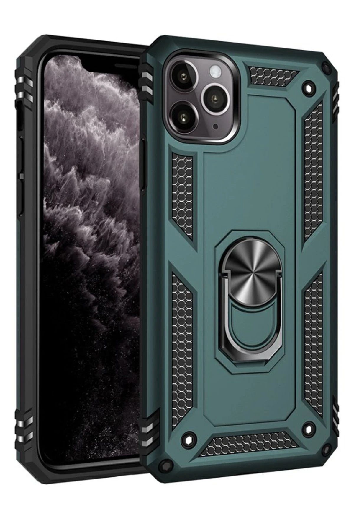 NewFace iPhone 11 Pro Max Kılıf Sofya Yüzüklü Silikon Kapak - Yeşil WLZOR