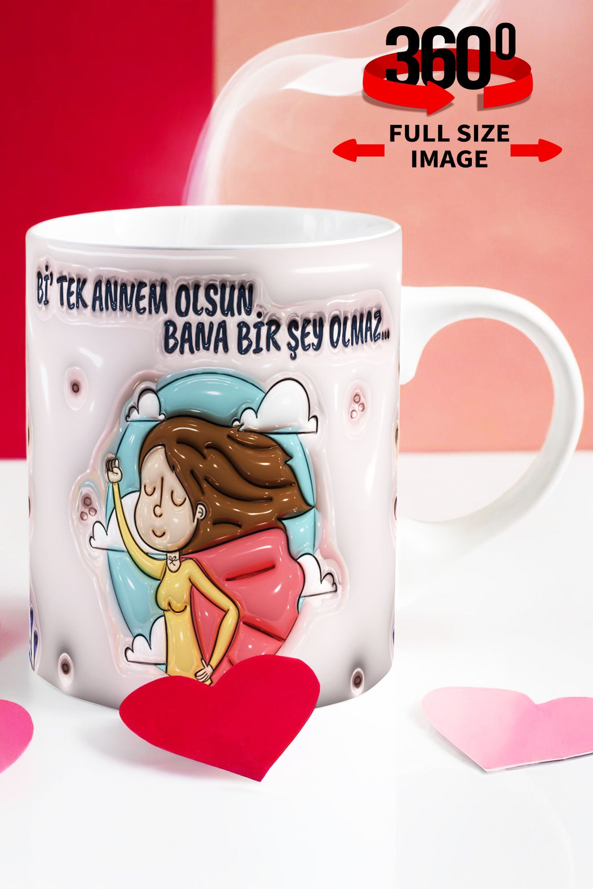 dijital moda tasarım 11 Mayıs Anneler Günü 3D Kabartma Desen Efektli Kişiye Özel Hediyelik Porselen Kupa Bardak