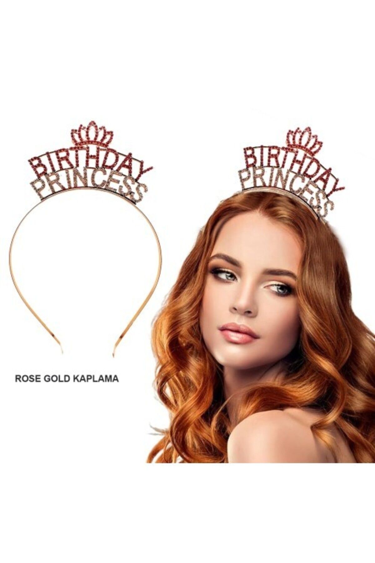 Otocub Birthday Princess Kristal Taç – Rose Gold Kaplama