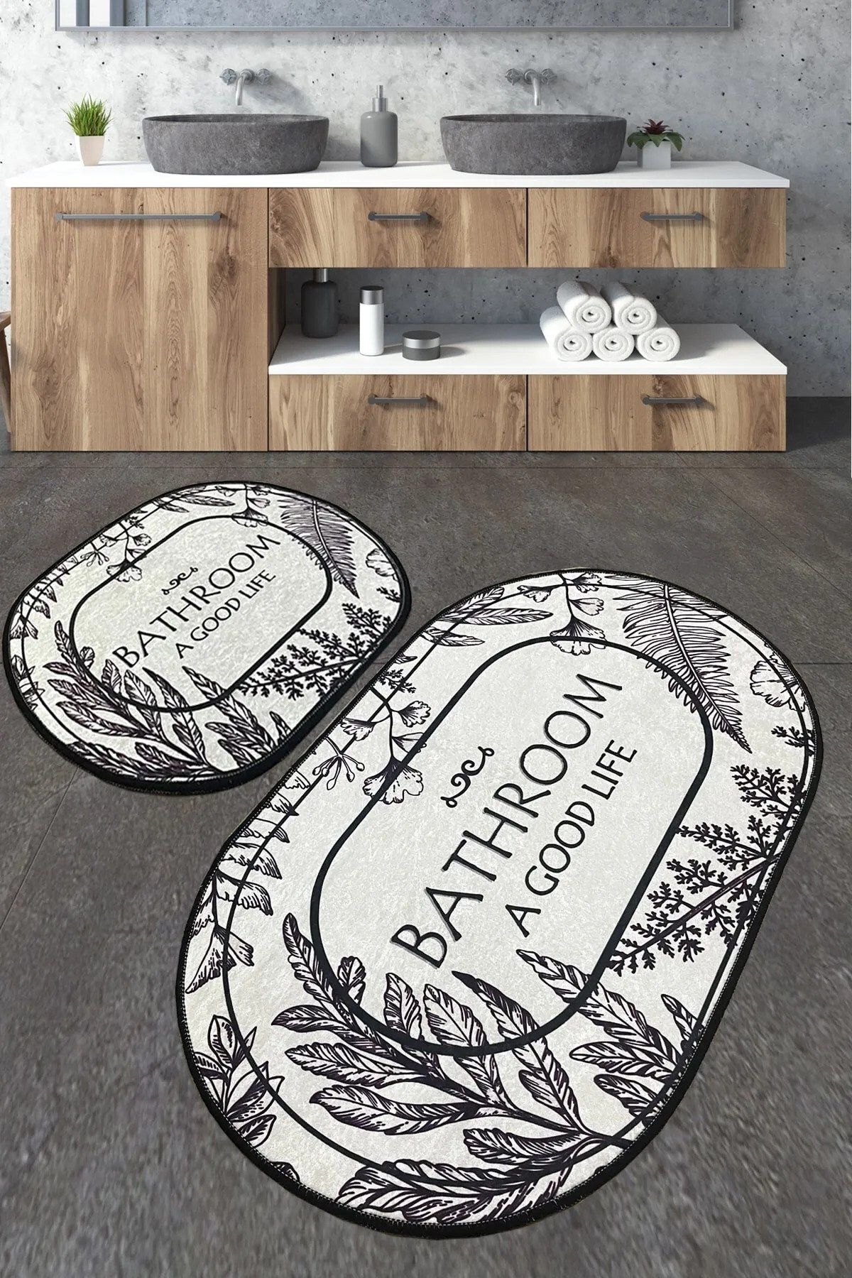 Casaculina GOOD LIFE Gri 2'li Set Banyo Halısı Paspas Klozet Takımı, Yıkanabilir, Kaymaz Taban 60x100/60x50
