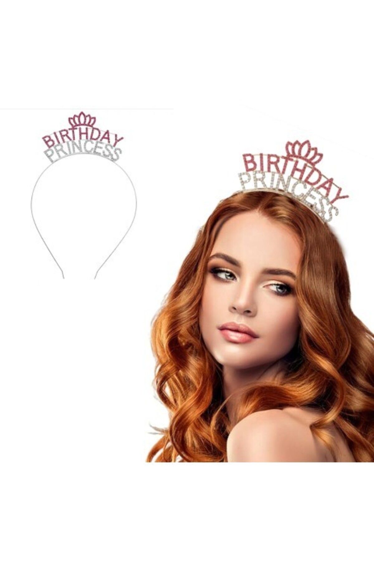 Otocub Kristal Taşlı Birthday Princess Yazılı Parti Tacı Pembe Renk
