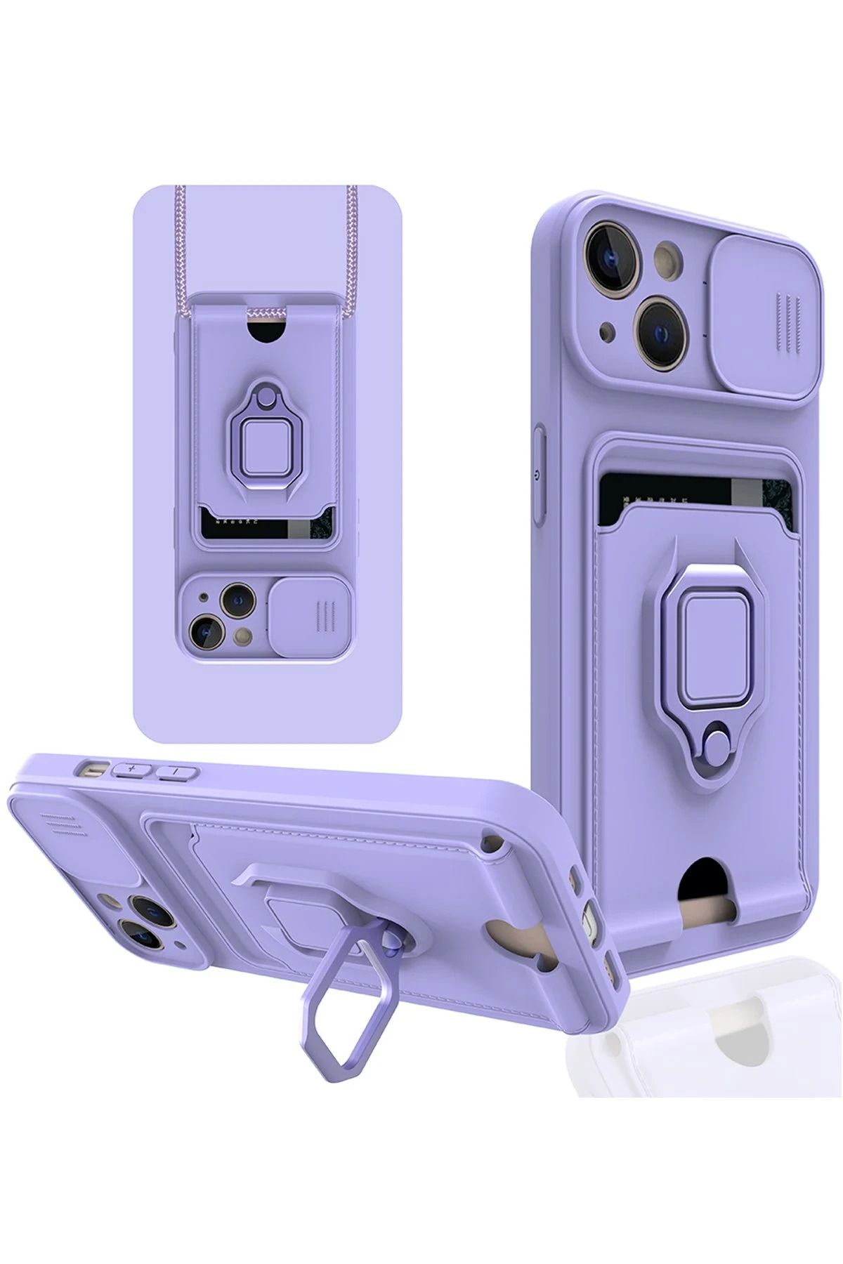 NewFace iPhone 14 Plus Kılıf Zuma Kartvizitli Yüzüklü Silikon - Lila GLSTD