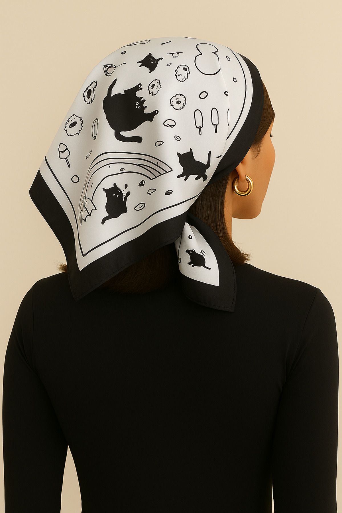NOTHING-Cat Pattern Satin Scarf 5