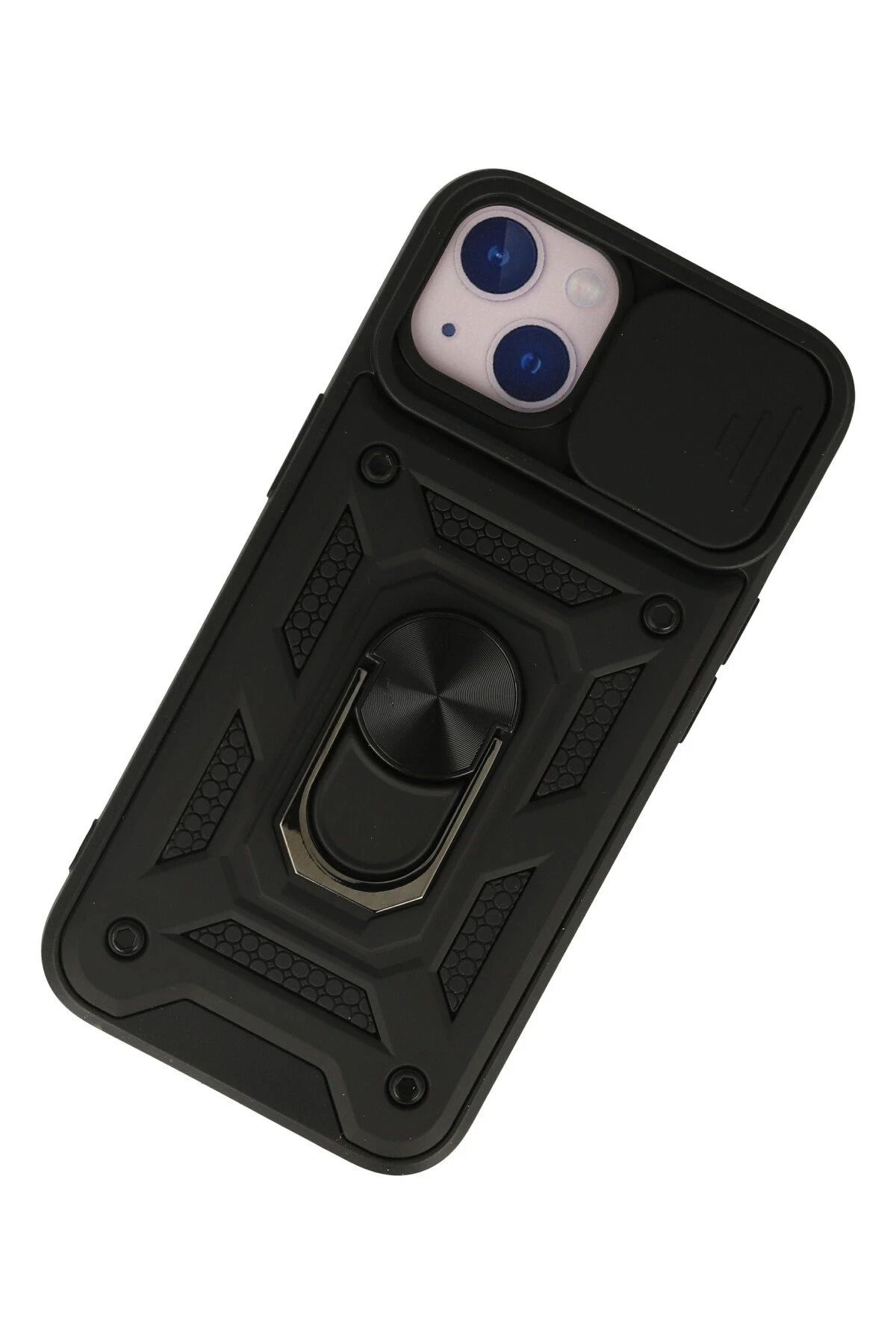 NewFace iPhone 15 Kılıf Pars Lens Yüzüklü Silikon - Siyah GLSTD