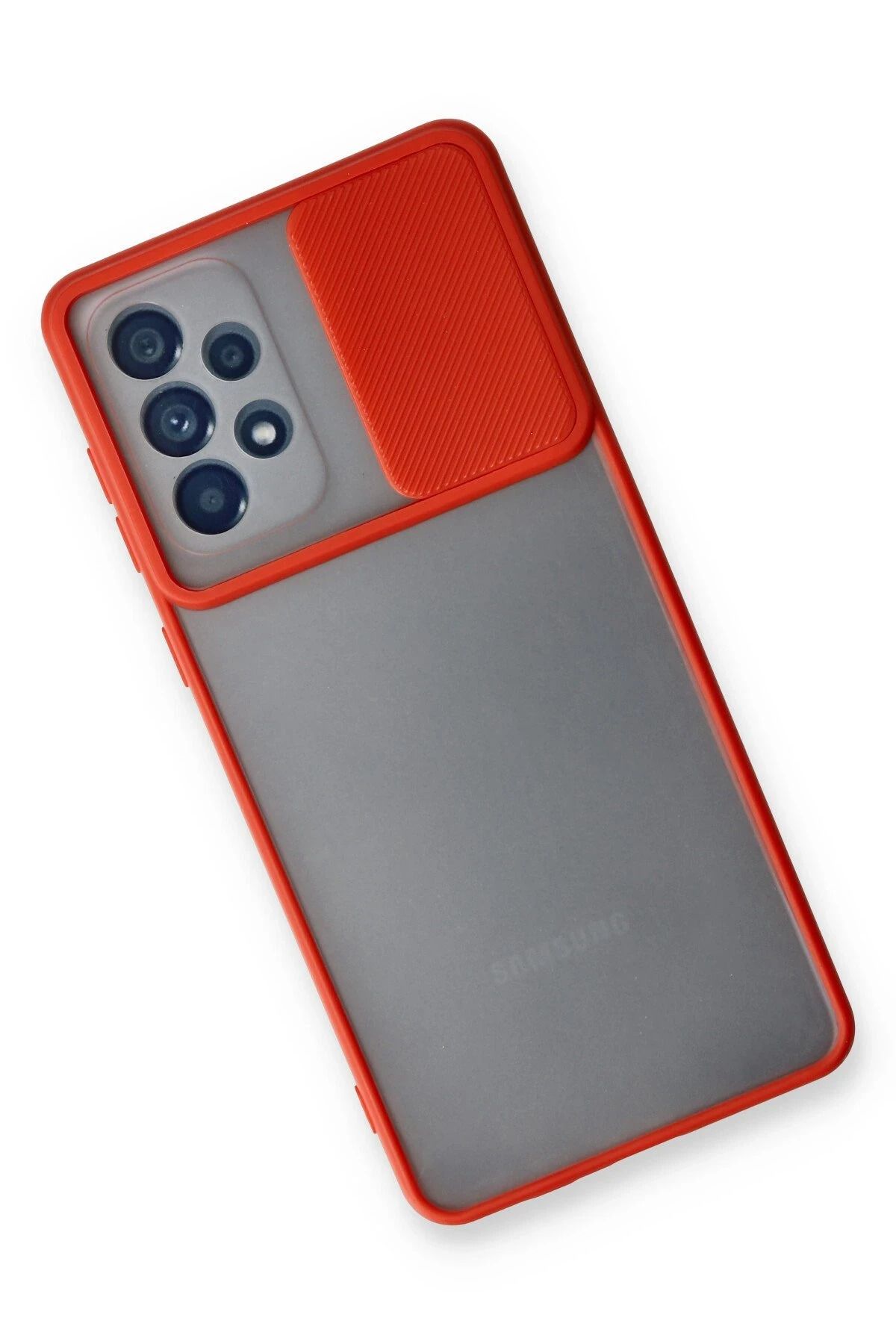 NewFace Samsung Galaxy A33 5G Kılıf Palm Buzlu Kamera Sürgülü Silikon - Kırmızı GLSTD