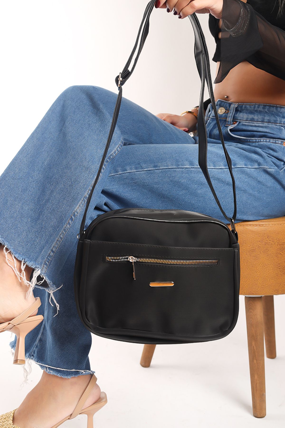 Moda Lime Kadın Siyah Ayarlanabilir Askılı Günlük Kullanıma Uygun Omuz Çantası