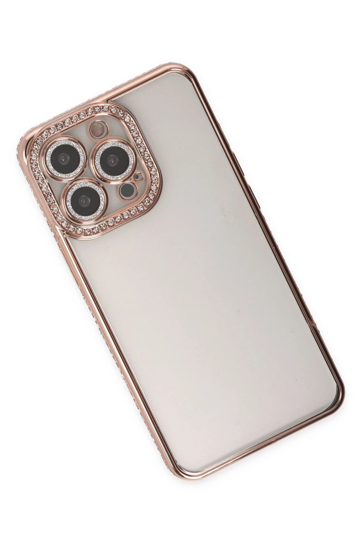 NewFace iPhone 14 Pro Kılıf Joke Taşlı Silikon - Pembe GLSTD