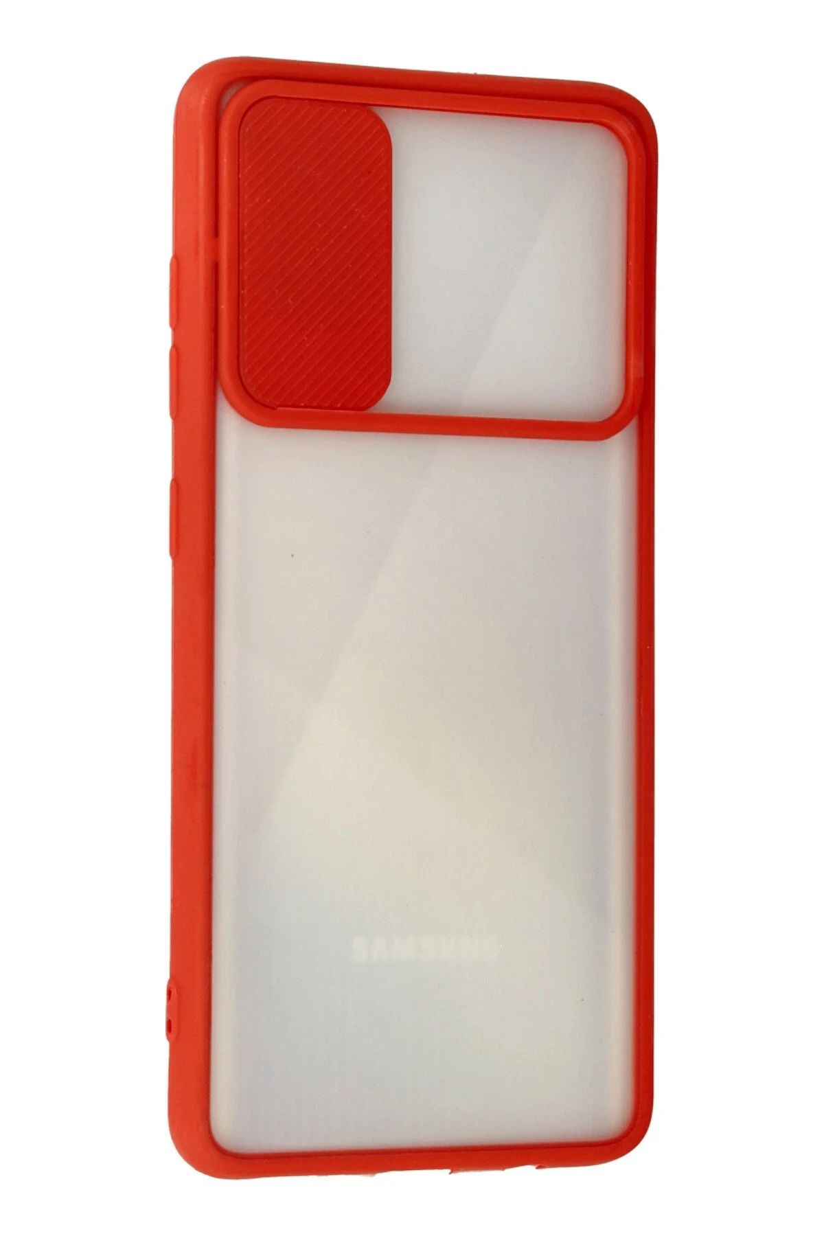 NewFace Samsung Galaxy A71 Kılıf Palm Buzlu Kamera Sürgülü Silikon - Kırmızı GLSTD