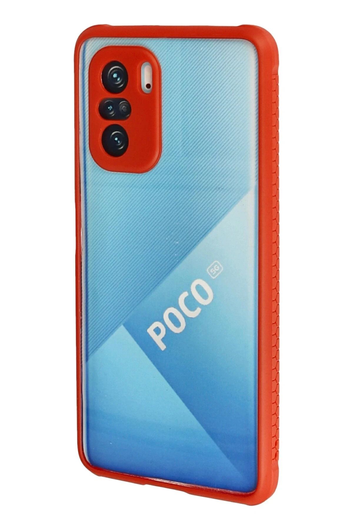 NewFace Xiaomi Poco F3 Kılıf Miami Şeffaf Silikon - Kırmızı GLSTD