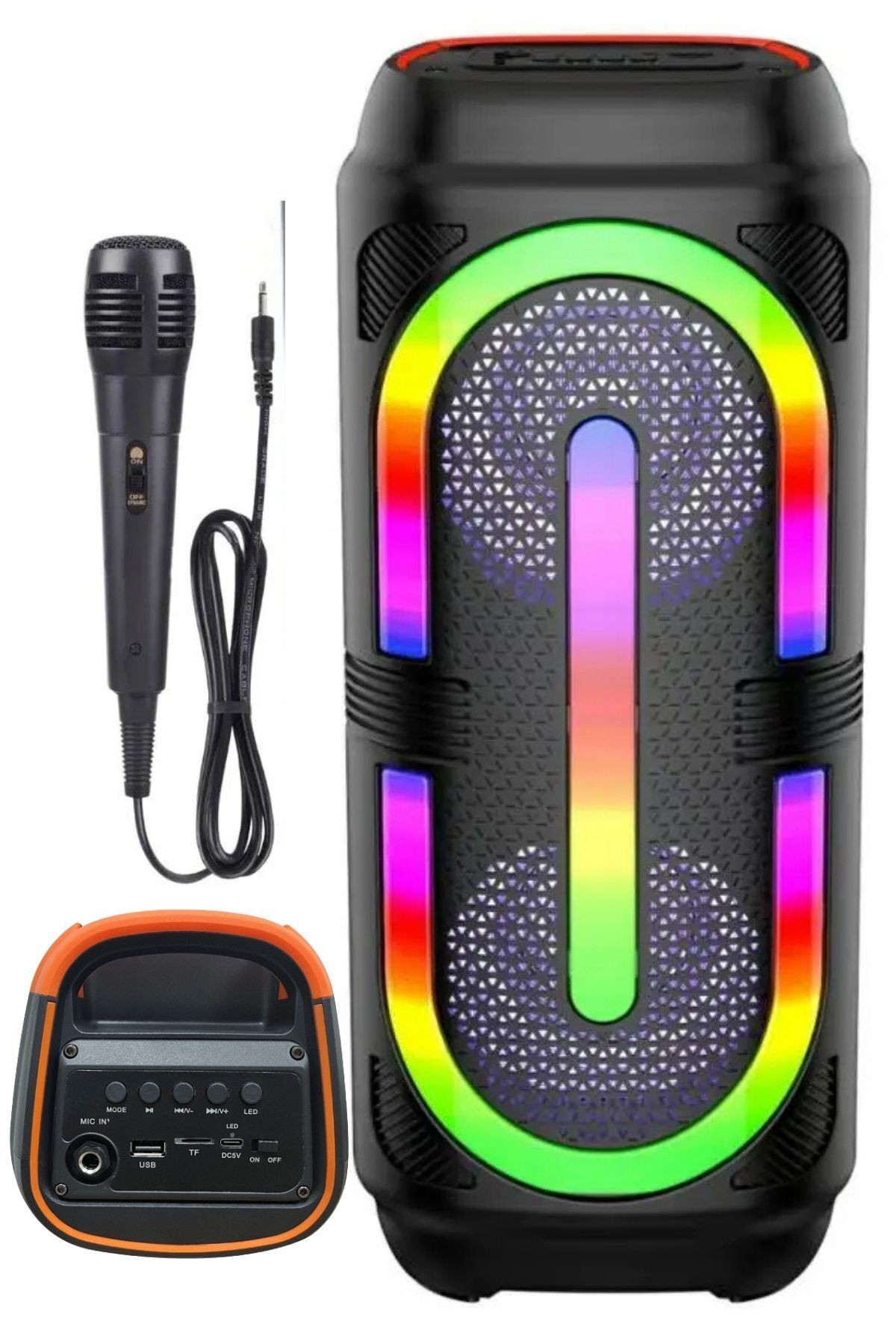 Zineets Bluetooth Hoparlör Parti Hoparlörü Karaoke Mikrofon Hediyeli Işıklı Ses Bombası Radyo Usb Sd Girişli